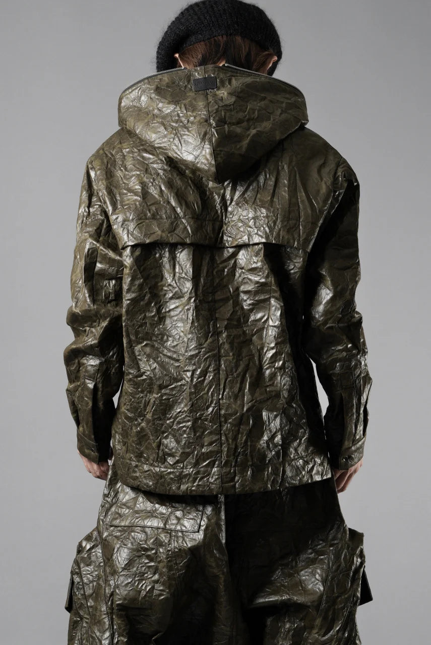 HOODED ZIPPER BLOUSON / WASHER SYNTHETIC LEATHER (KHAKI)