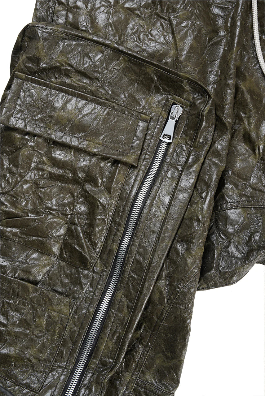 DROP CLOTCH WIDE PANTS / WASHER SYNTHETIC LEATHER (KHAKI)