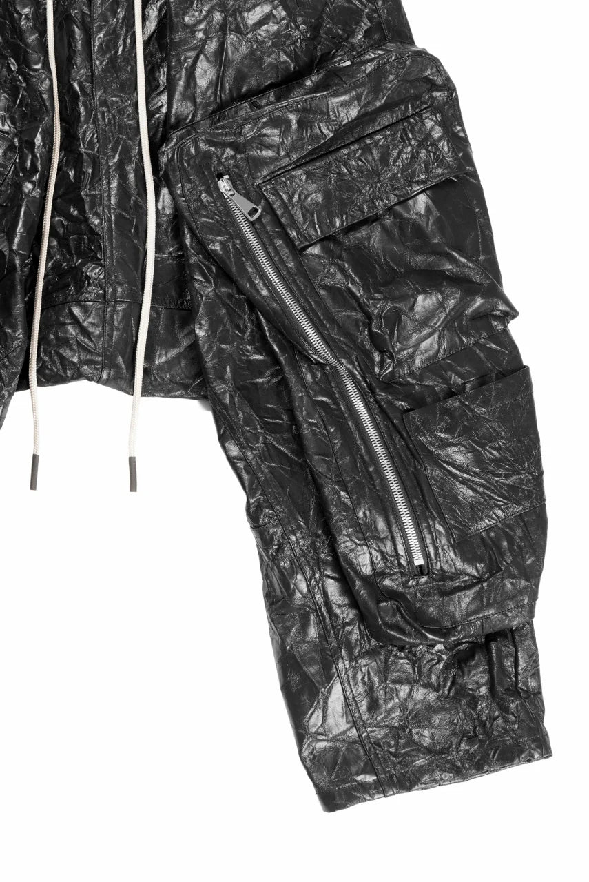 DROP CLOTCH WIDE PANTS / WASHER SYNTHETIC LEATHER (BLACK)