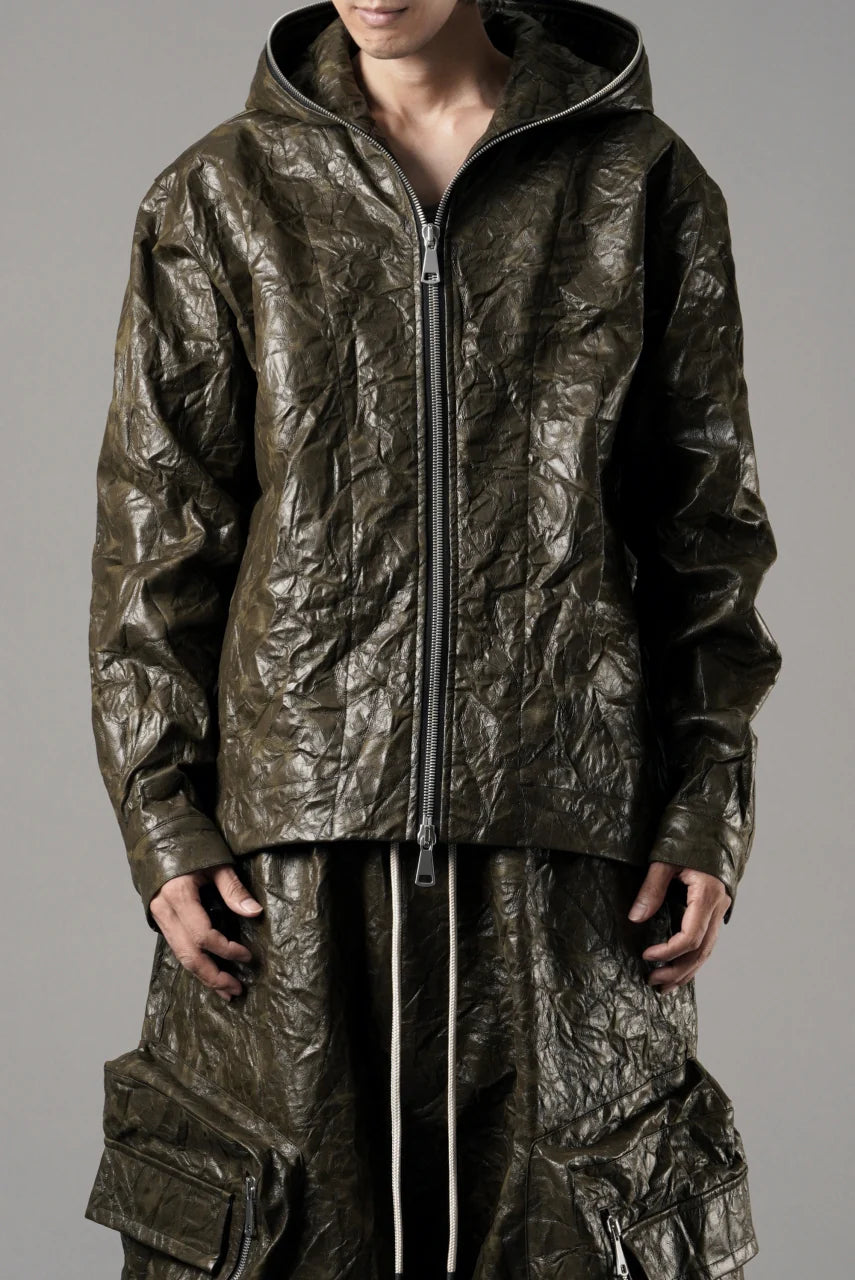 HOODED ZIPPER BLOUSON / WASHER SYNTHETIC LEATHER (KHAKI)