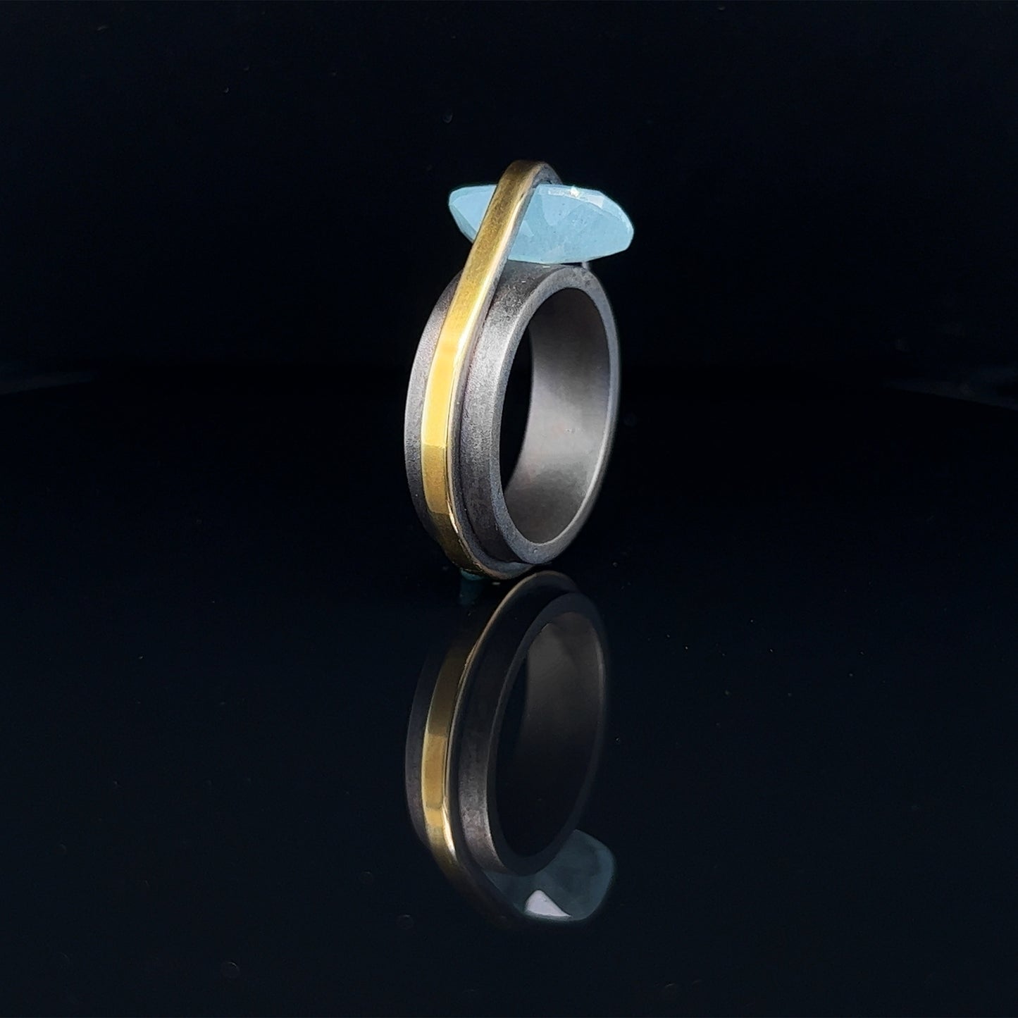 Slave Ring - Aquamarine & Black Rhodium