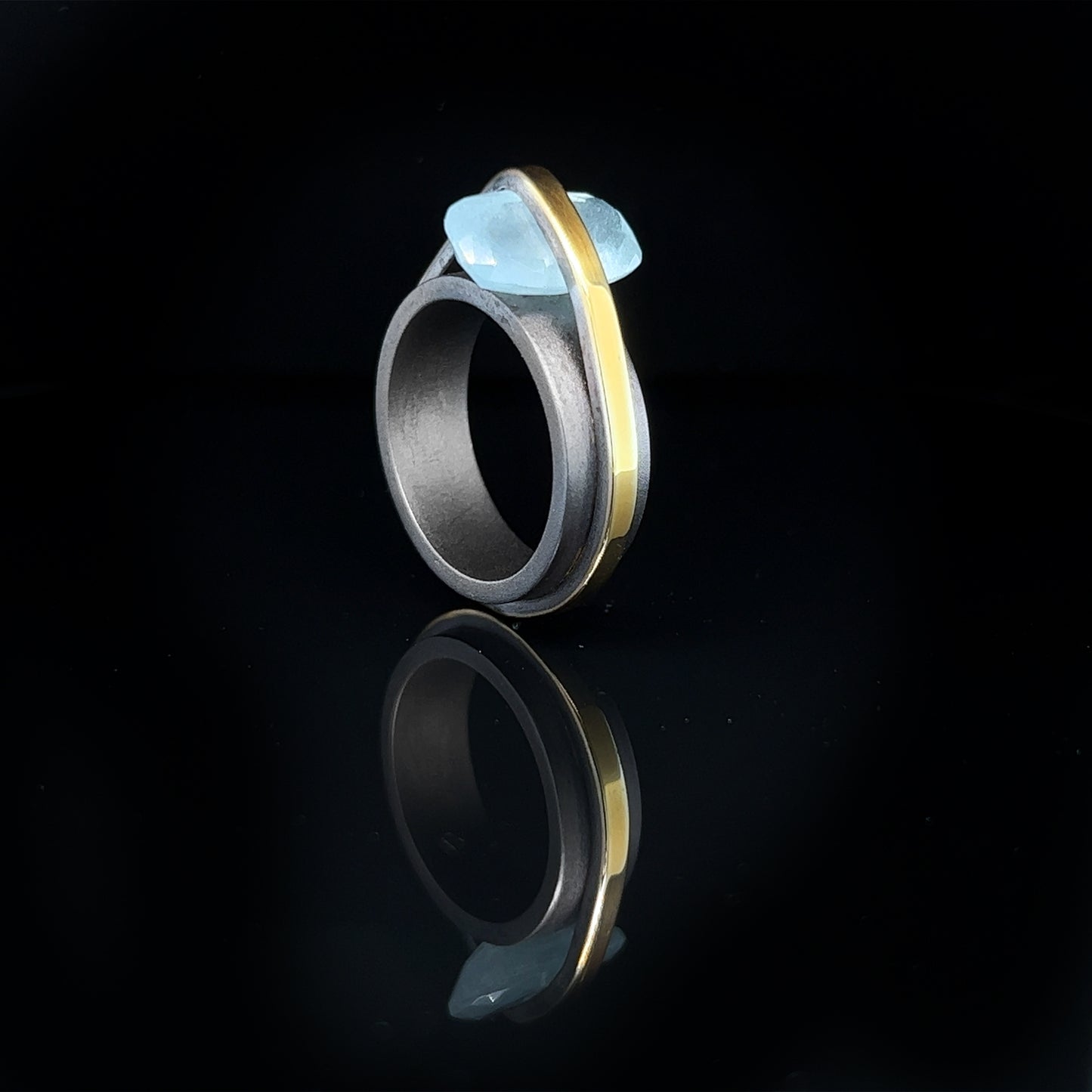 Slave Ring - Aquamarine & Black Rhodium