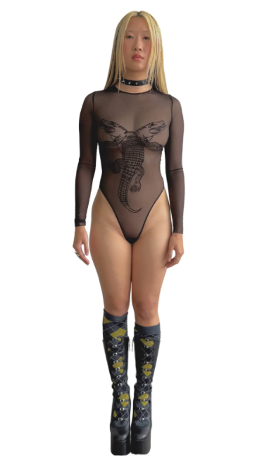 ALLIGATOR BLACK LONG SLEEVE BODYSUIT