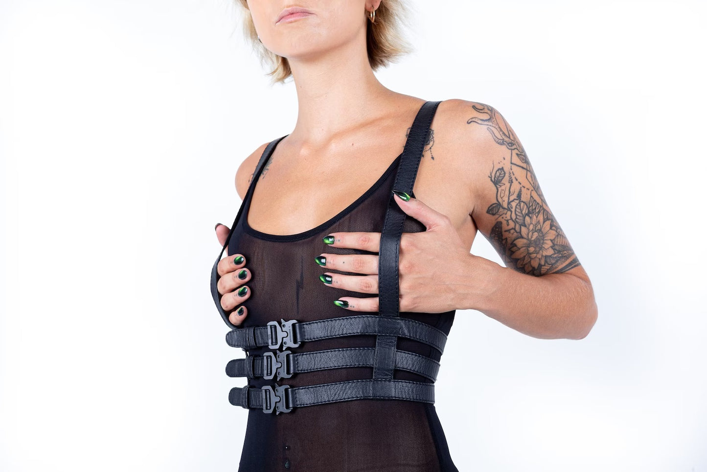 TRIPLE THREAT Black Leather Body Harness