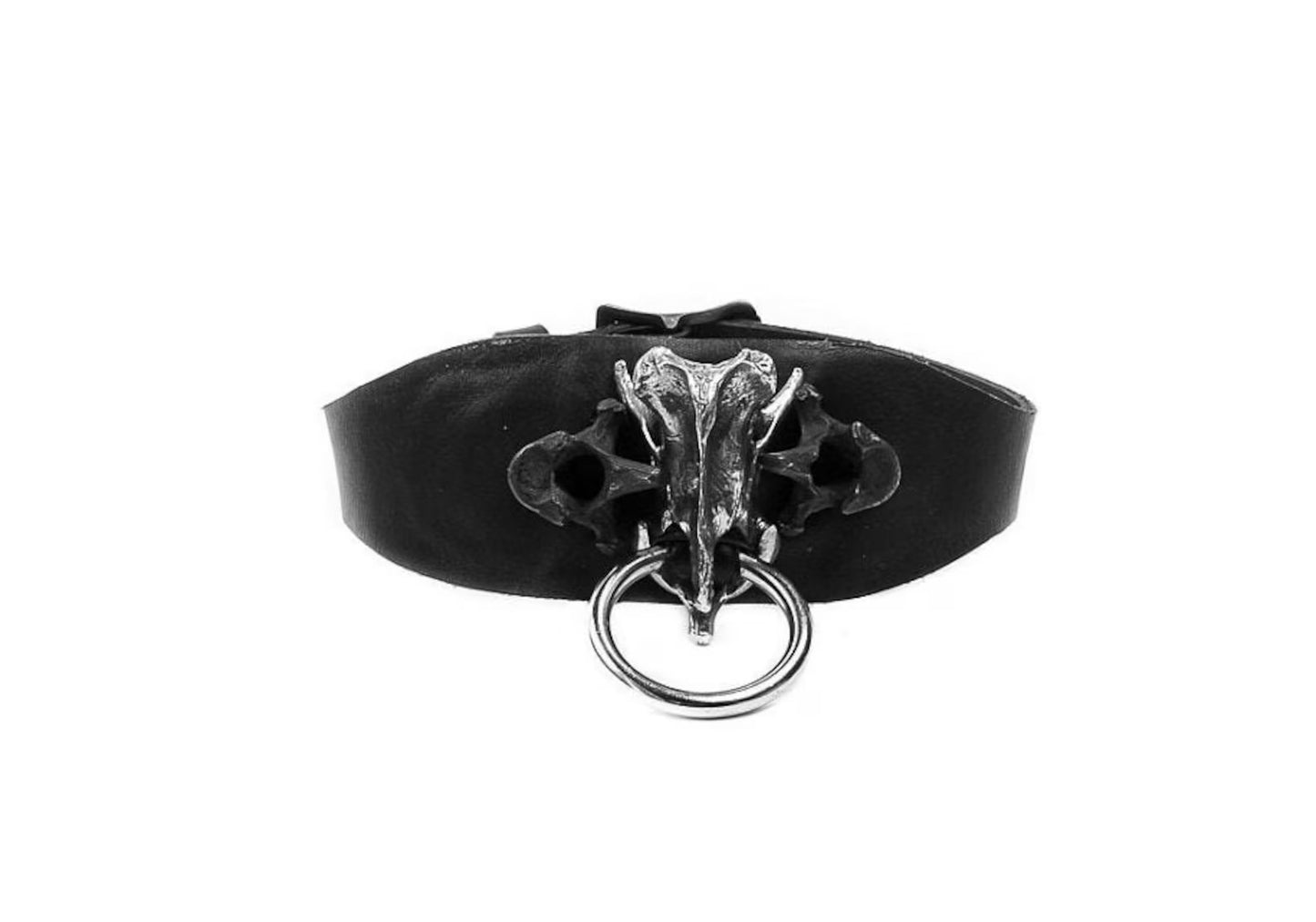 Distinguished Vertebrae O Ring Metal and Leather Choker