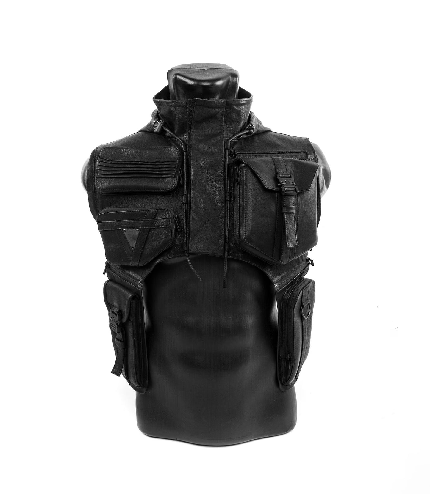 Tech9 Leather Hood with Shoulder Holsters  Vest