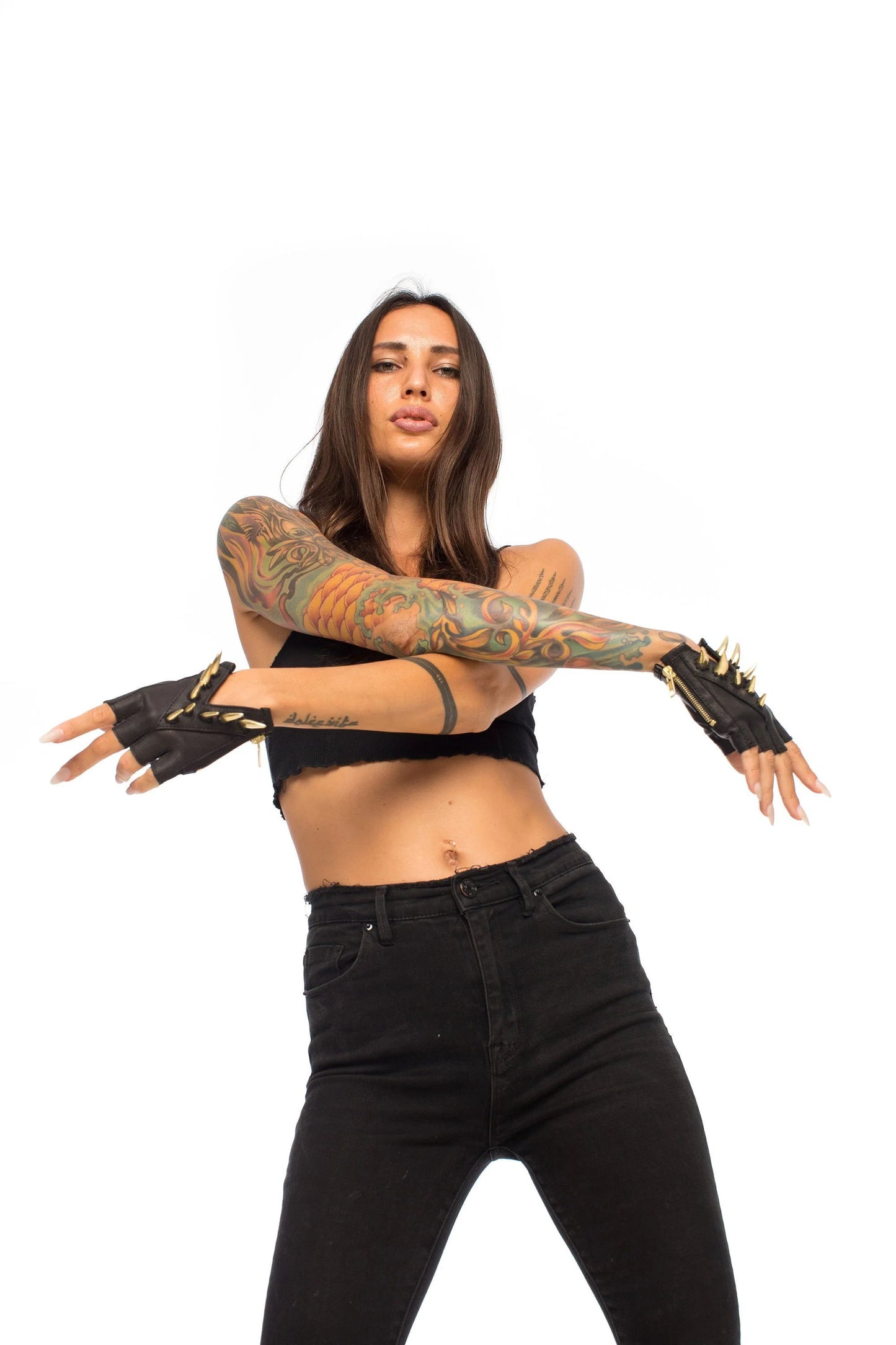 Gold Saber Spike Unisex Leather Gloves