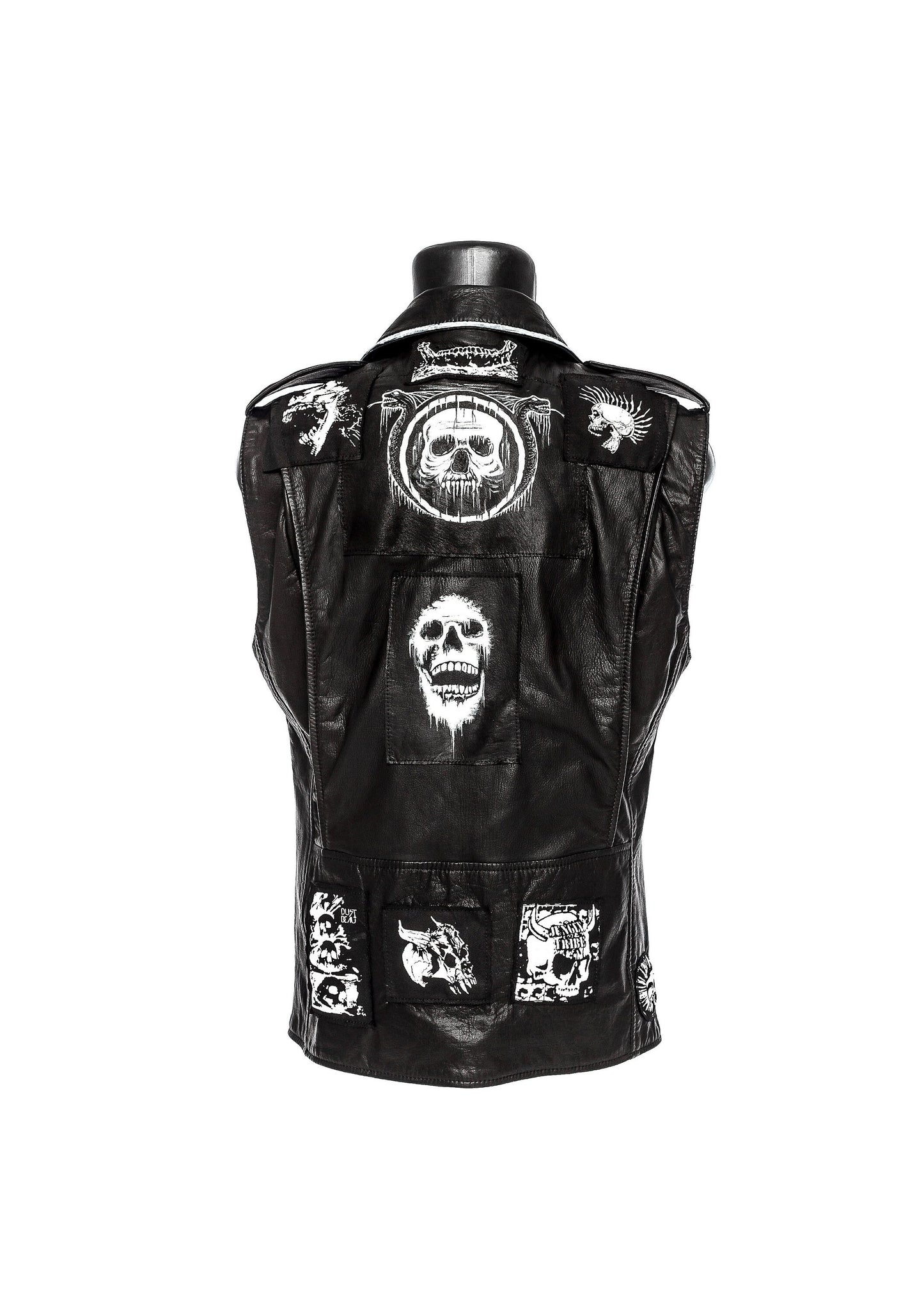 Black and White Punk Skull Biker Vest