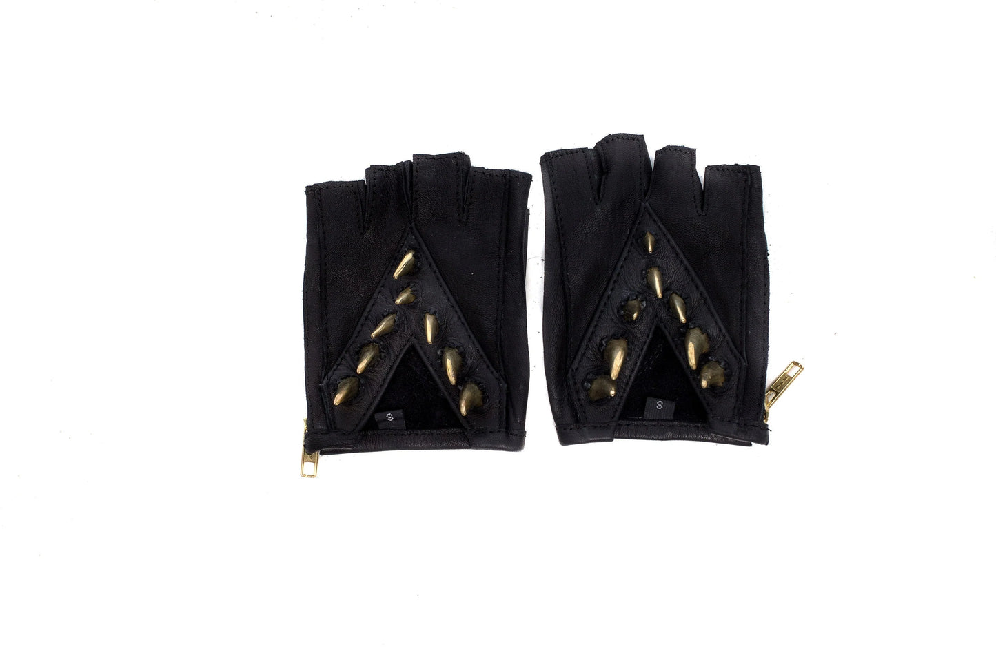 Gold Saber Spike Unisex Leather Gloves