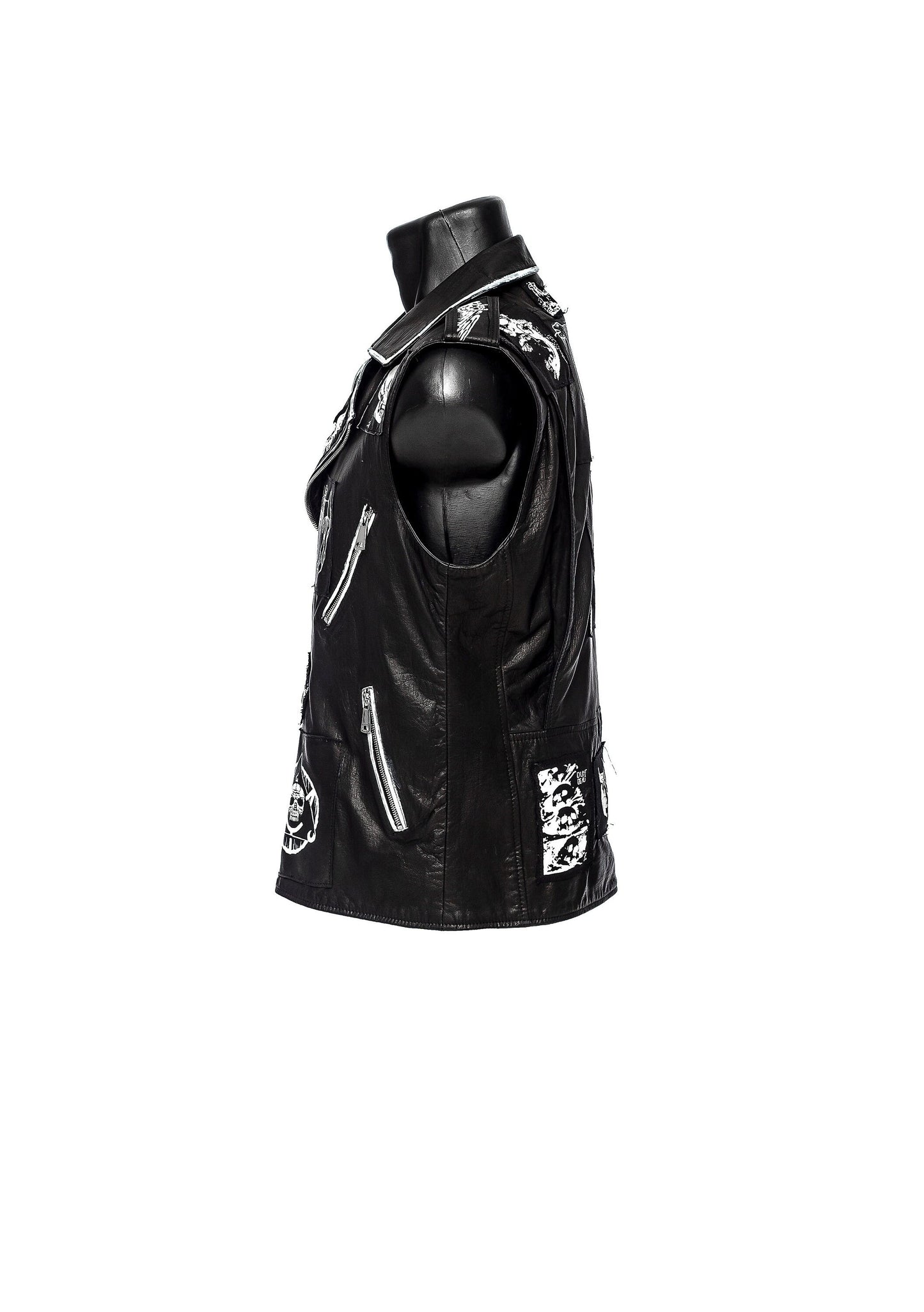 Black and White Punk Skull Biker Vest