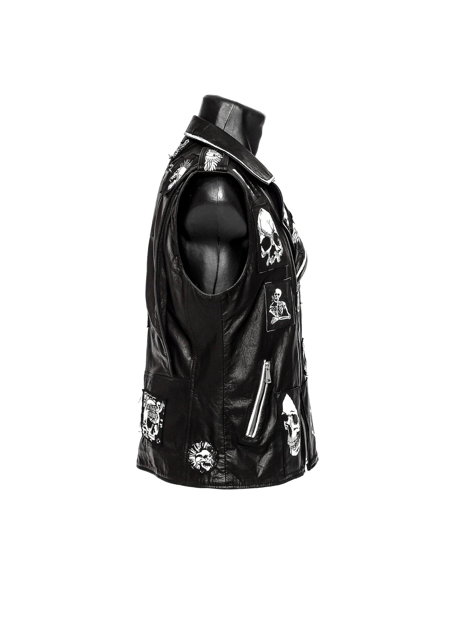 Black and White Punk Skull Biker Vest