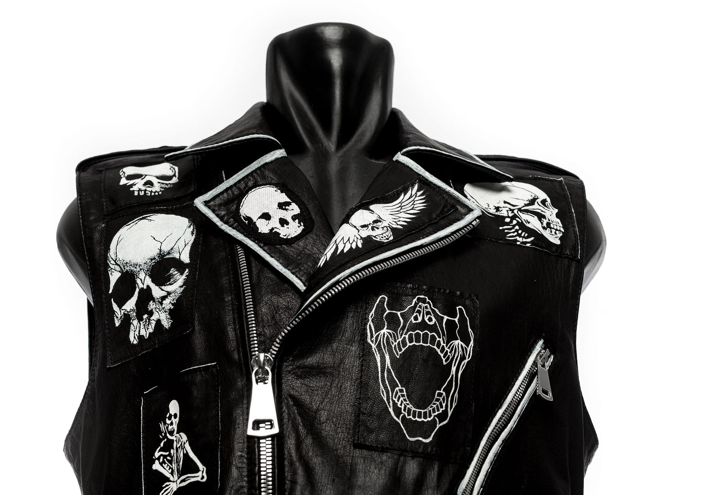Black and White Punk Skull Biker Vest