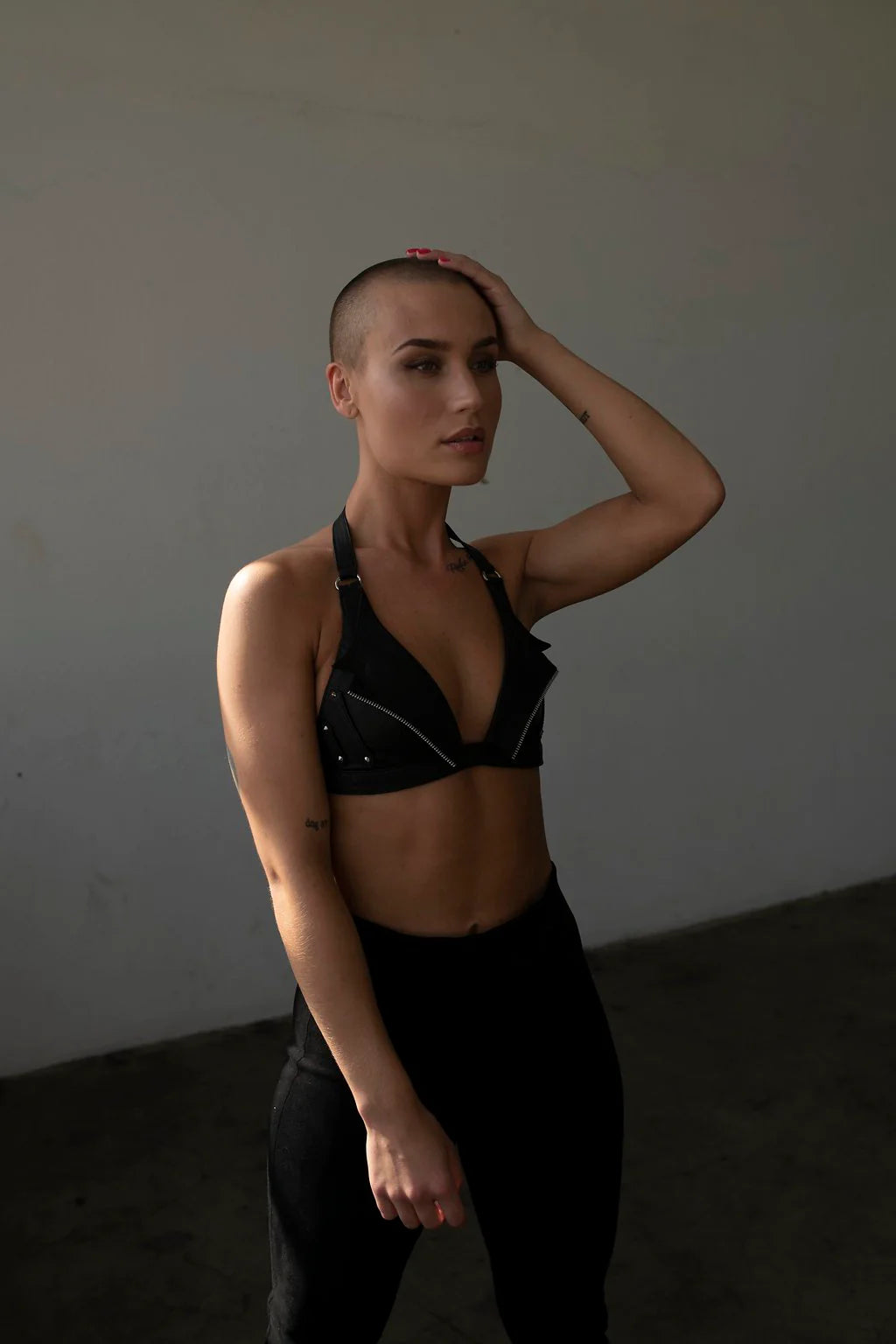 NIGHT RIDER Black Leather Halter Top Bra