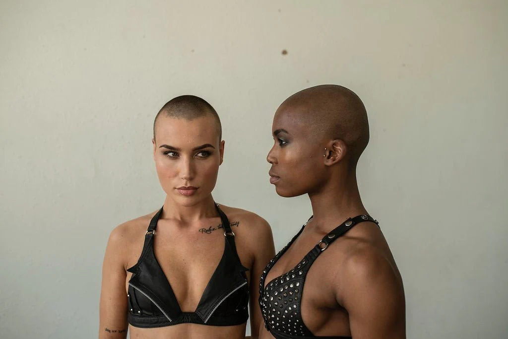 NIGHT RIDER Black Leather Halter Top Bra