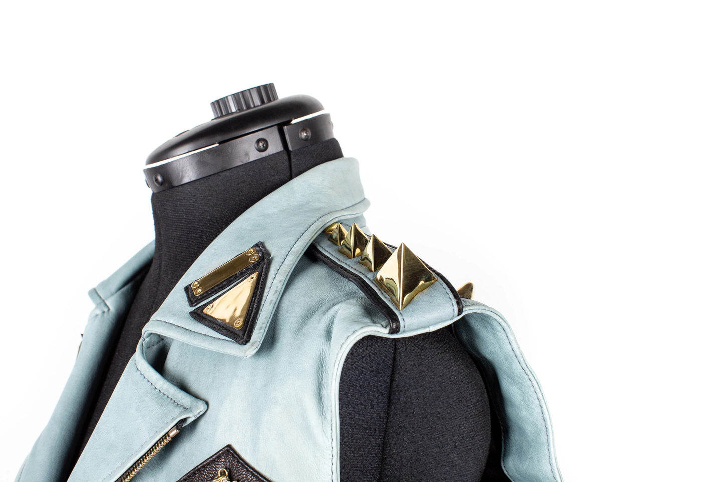 Gold Unicorn Love Blue Leather Biker Jacket