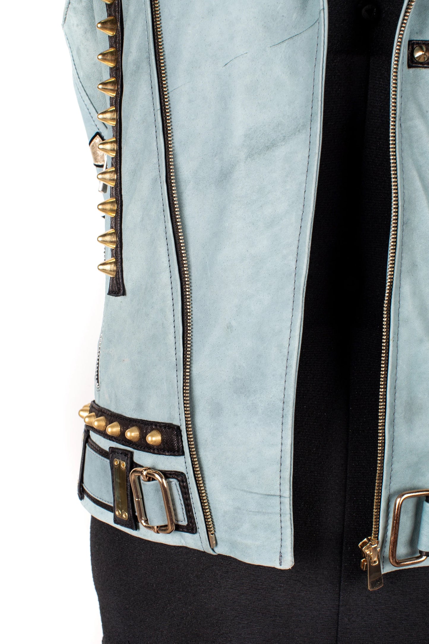 Gold Unicorn Love Blue Leather Biker Jacket