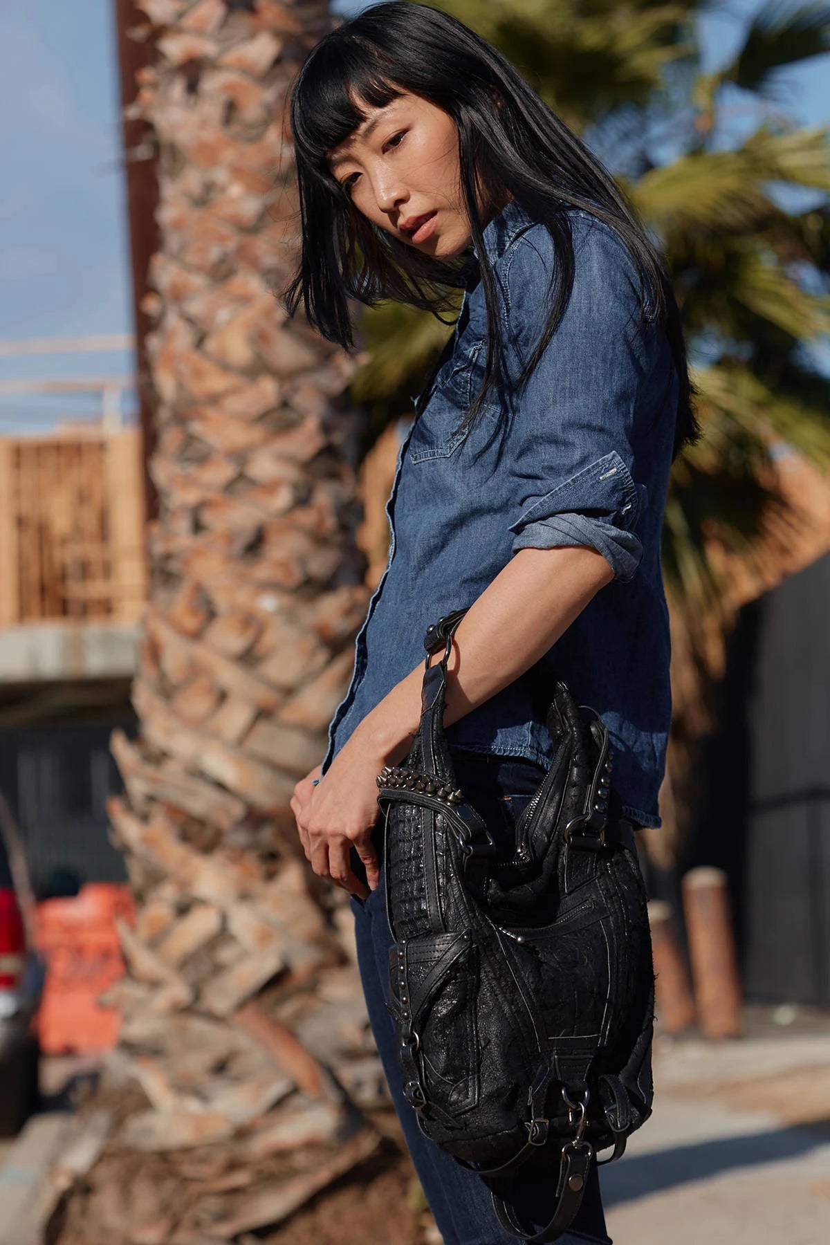 Rage Cage Mini Hobo Top Handle and Leather Shoulder Bag