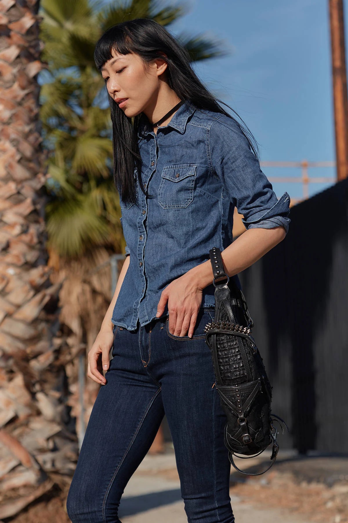 Rage Cage Mini Hobo Top Handle and Leather Shoulder Bag