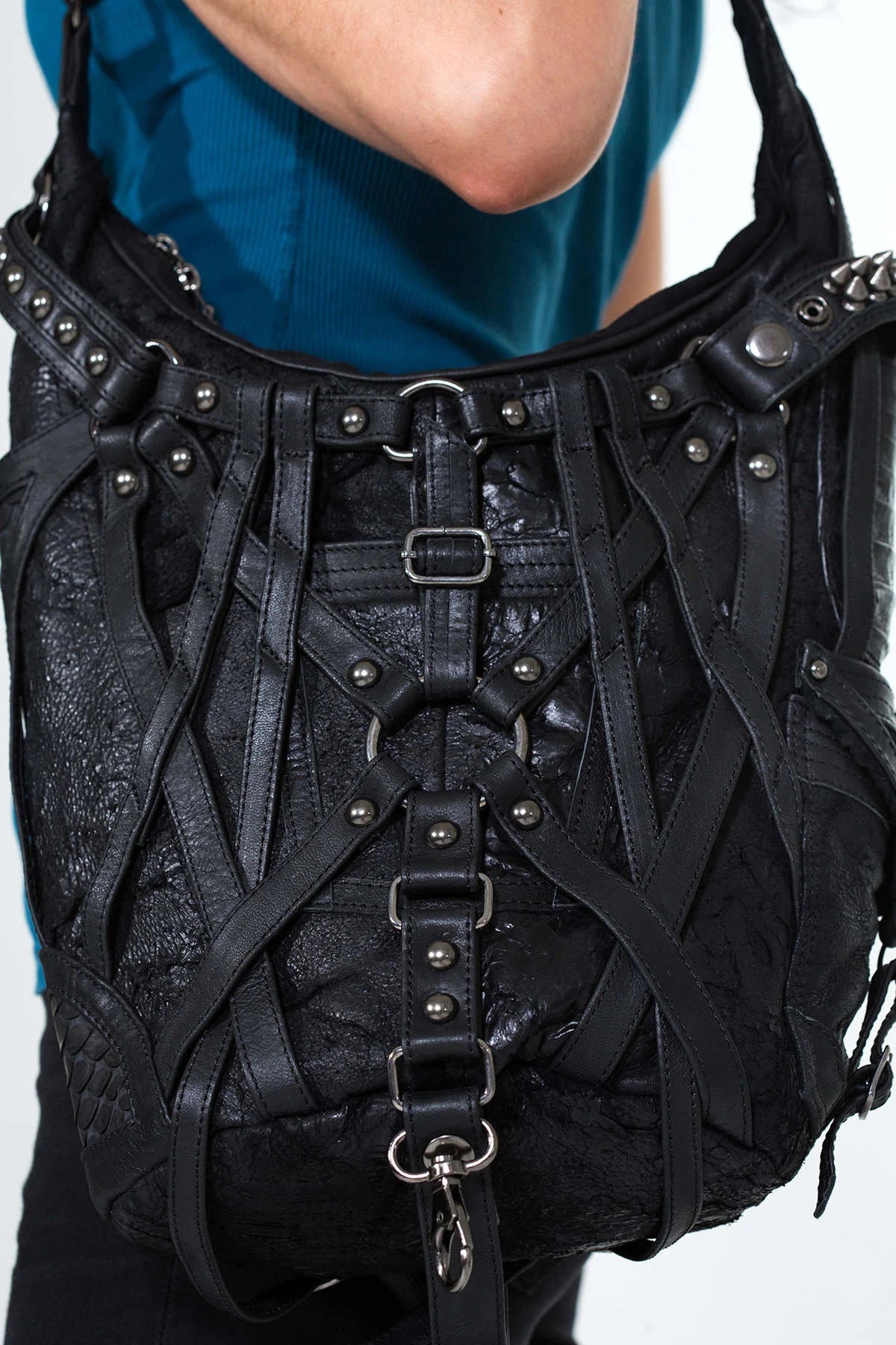 Rage Cage Mini Hobo Top Handle and Leather Shoulder Bag