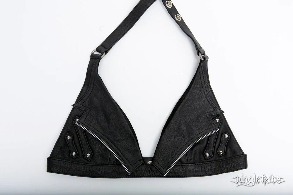 NIGHT RIDER Black Leather Halter Top Bra