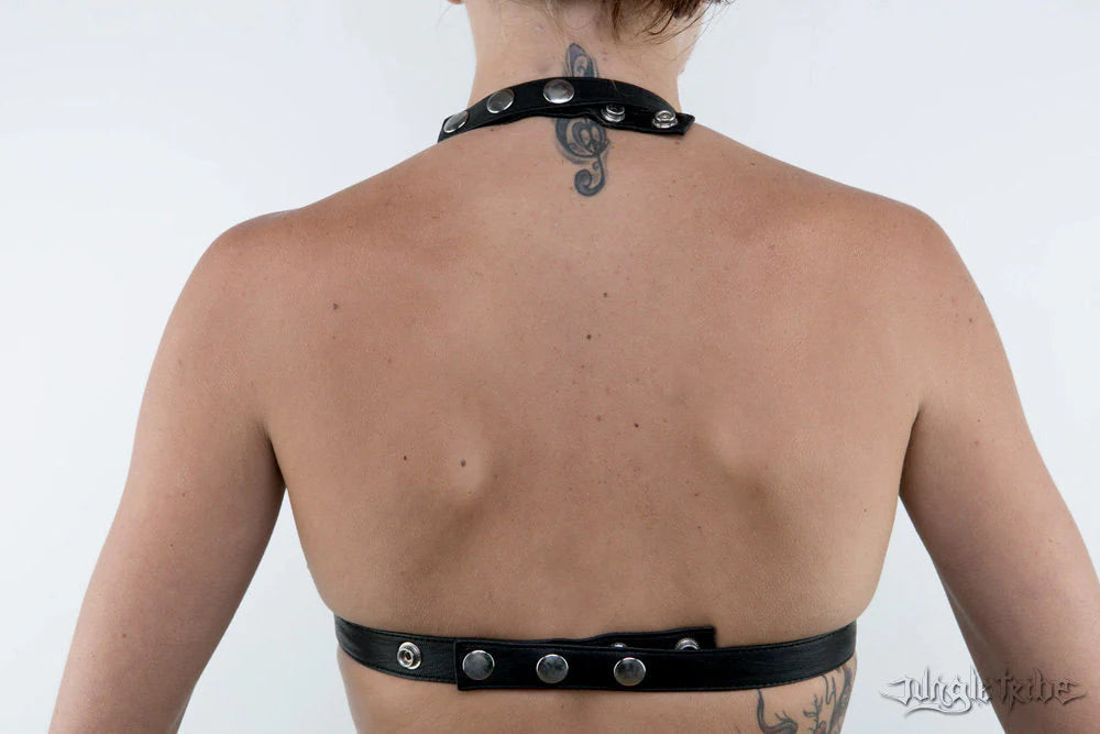 NIGHT RIDER Black Leather Halter Top Bra