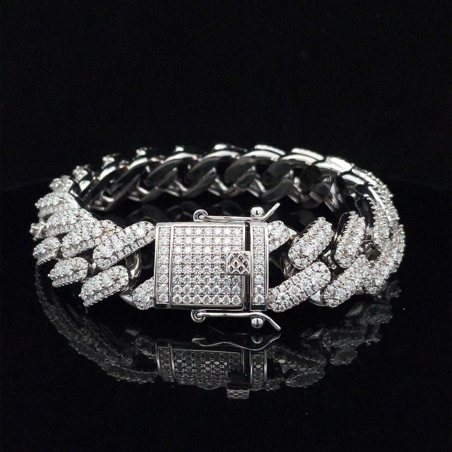 925 SILVER ICED OUT SQUARE CUBAN LINK CHAIN BRACELET- 18MM