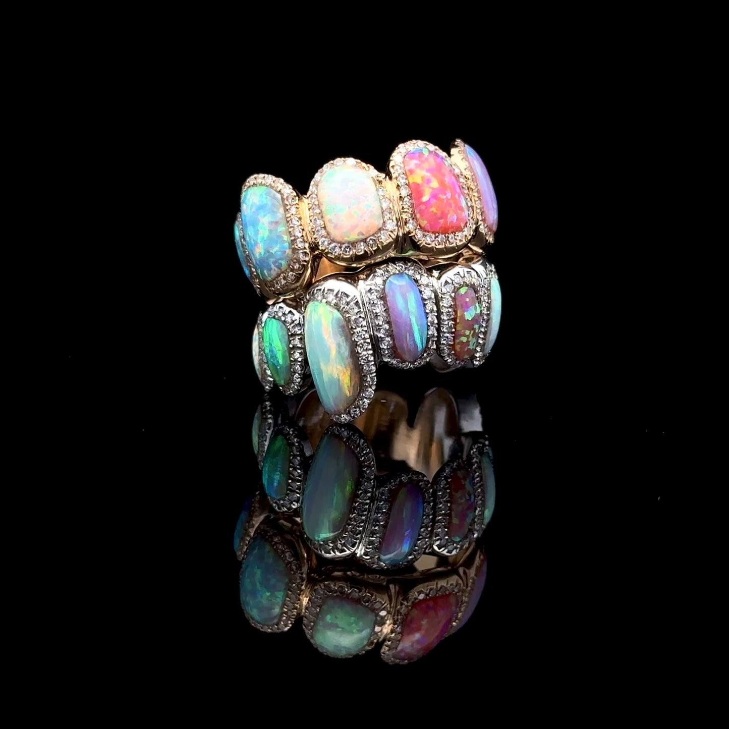 Opal & Diamond Gold Grillz Rings