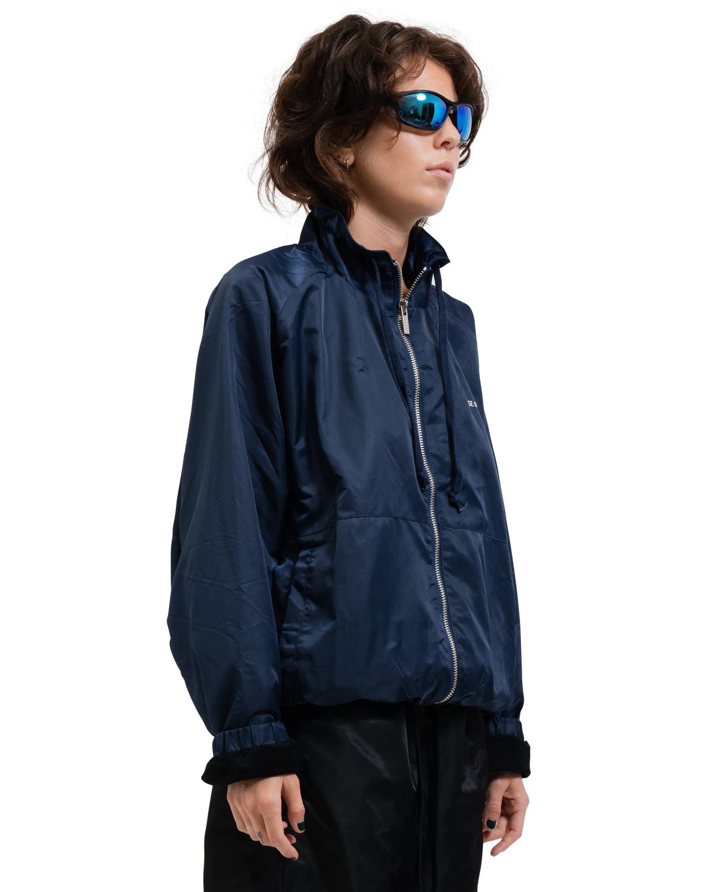 SUEDE LINED TRACK BOMBER NAVY