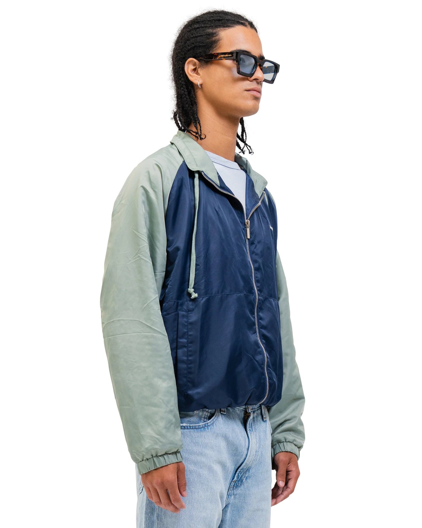 SUEDE LINED TRACK BOMBER NAVY/GREEN