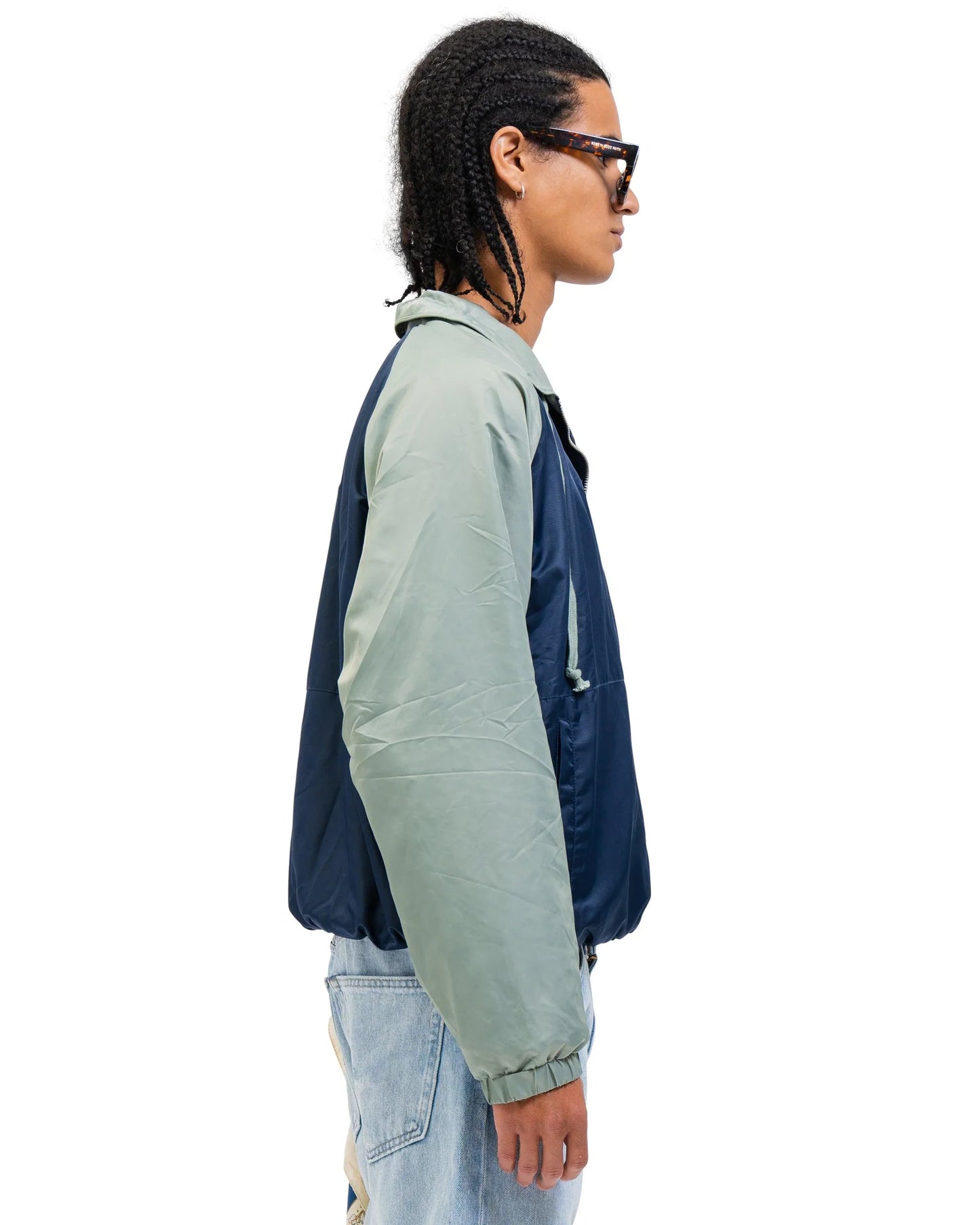 SUEDE LINED TRACK BOMBER NAVY/GREEN