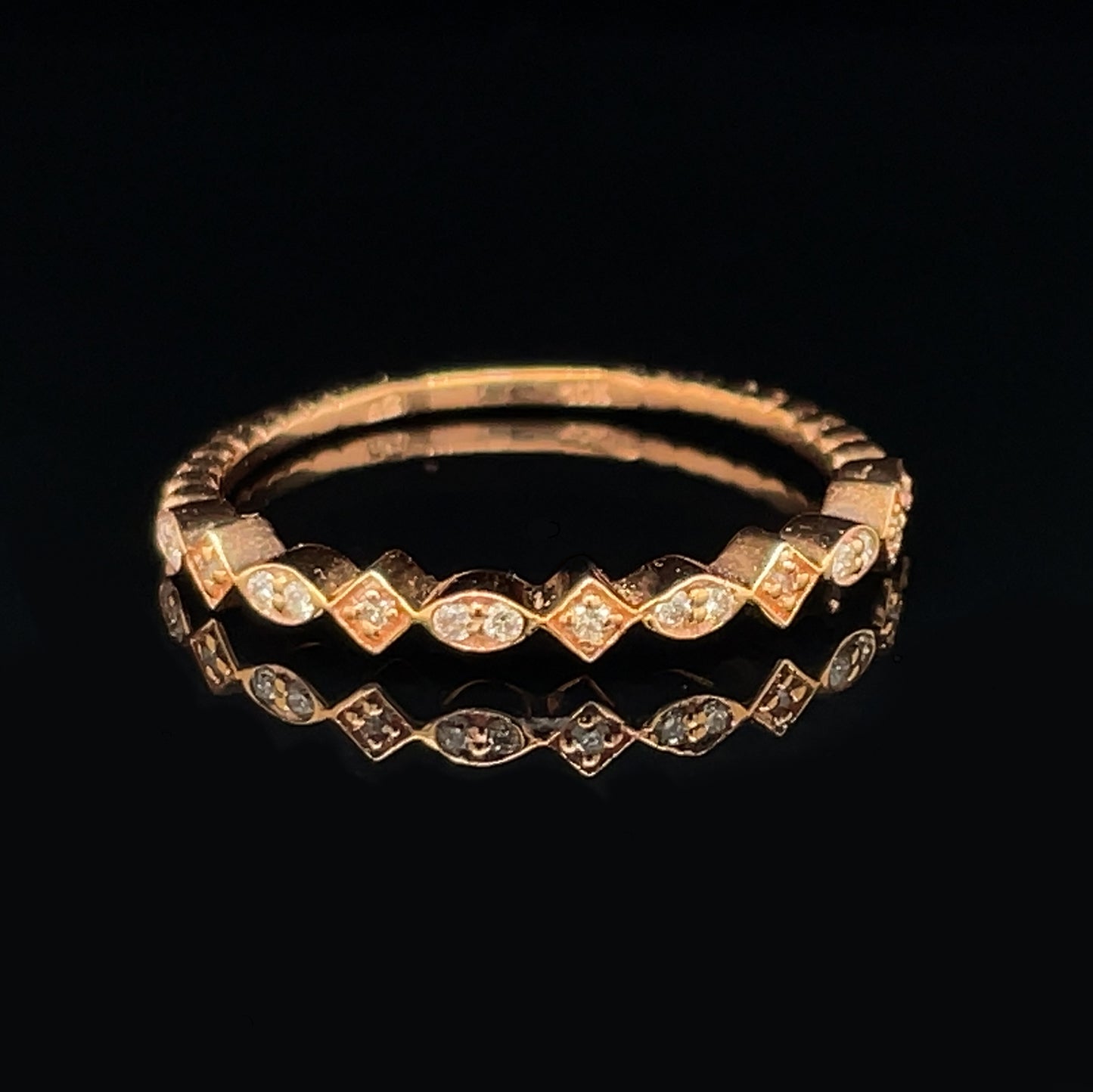 10kt Rose Gold Stackable Band Ring w/ 0.15ct Bezel Set Diamonds
