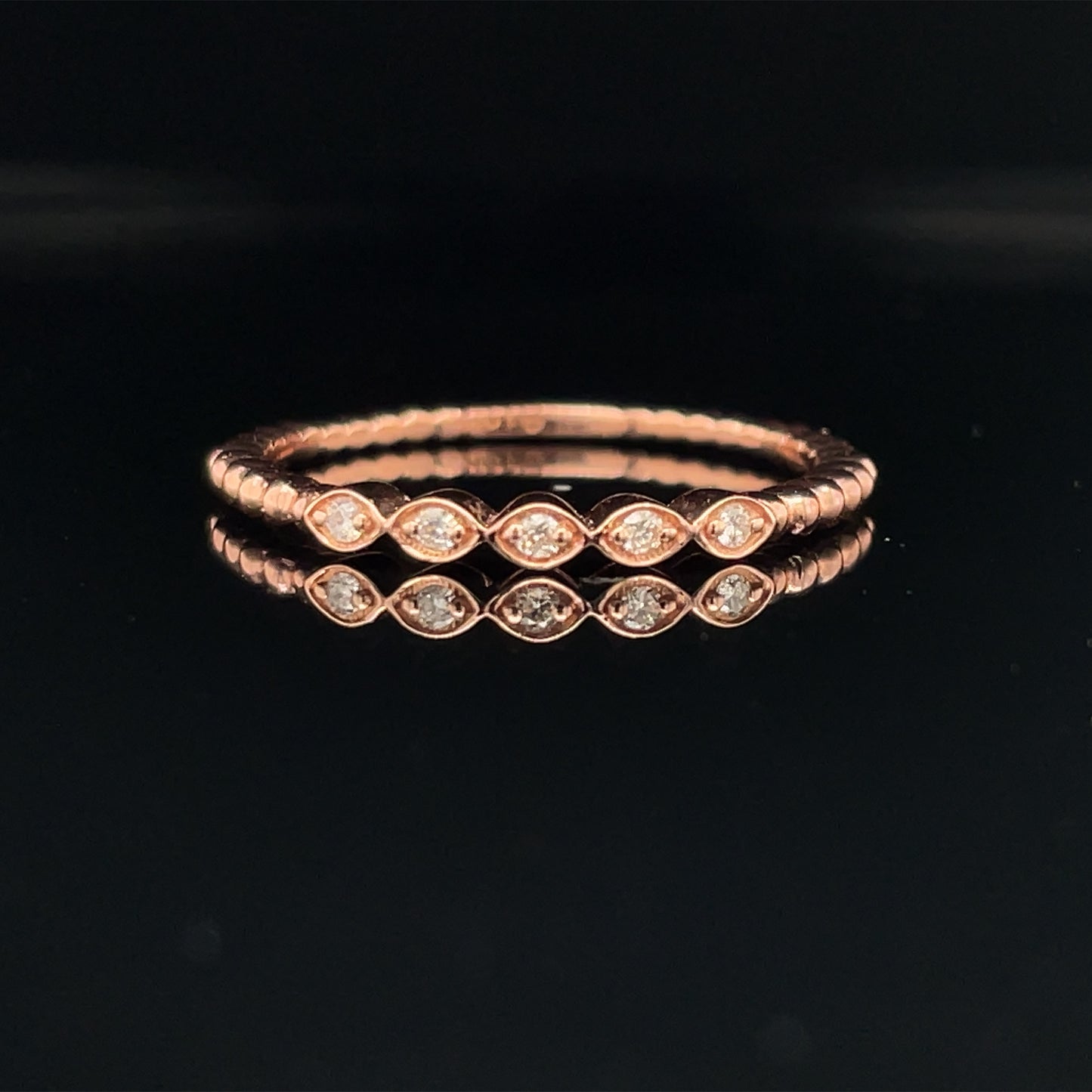 Gold Stackable Band Ring w/ 0.05ct Oval Bezel Set Diamonds