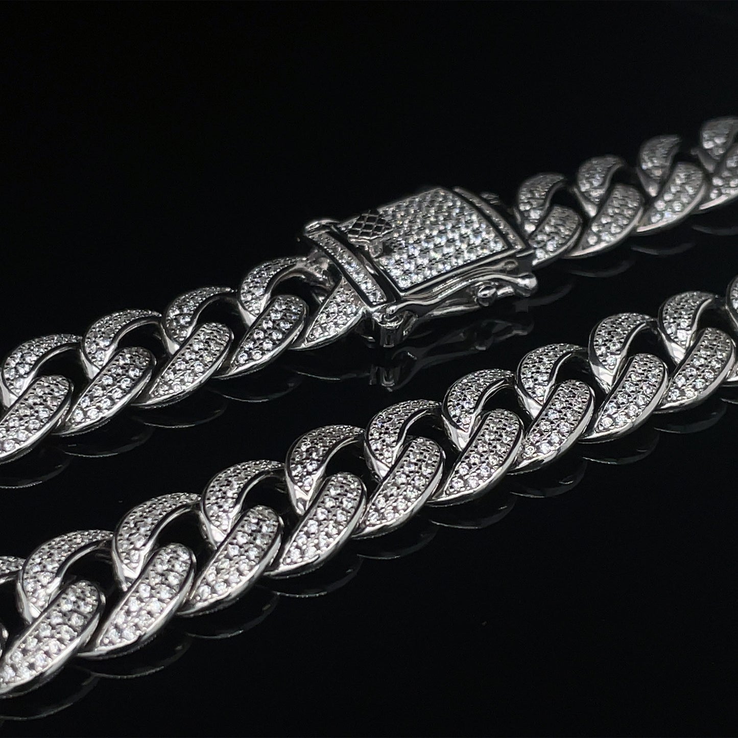 Iced Out Miami Curb Chain Sterling Silver 11.9mm