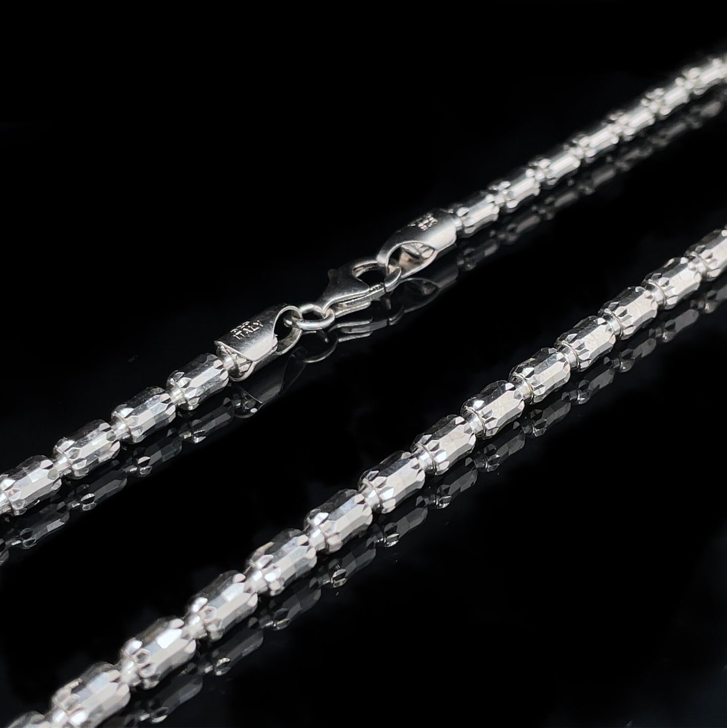 Barrel Chain w/ Diamond Cuts Platinum Plated Sterling Silver 4mm
