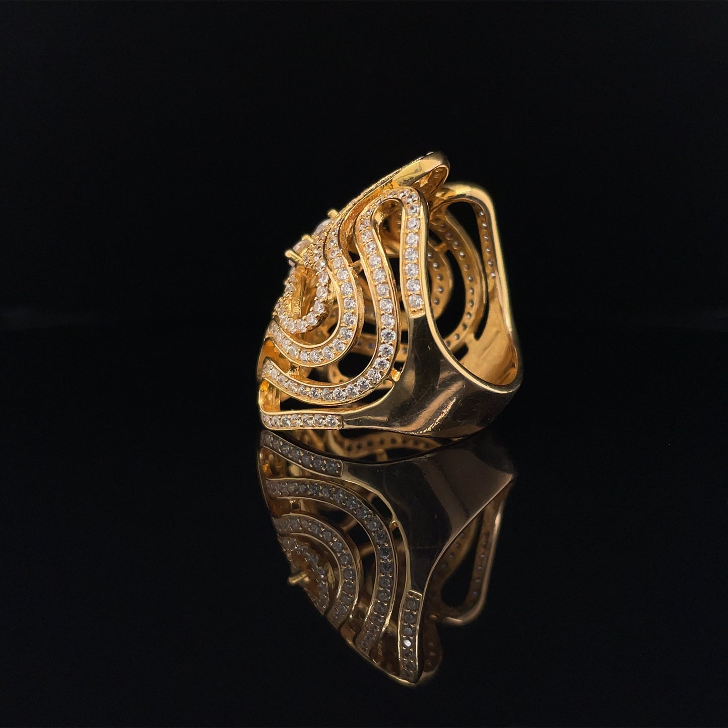 Gold Plated Silver & CZ Squiggle Ring