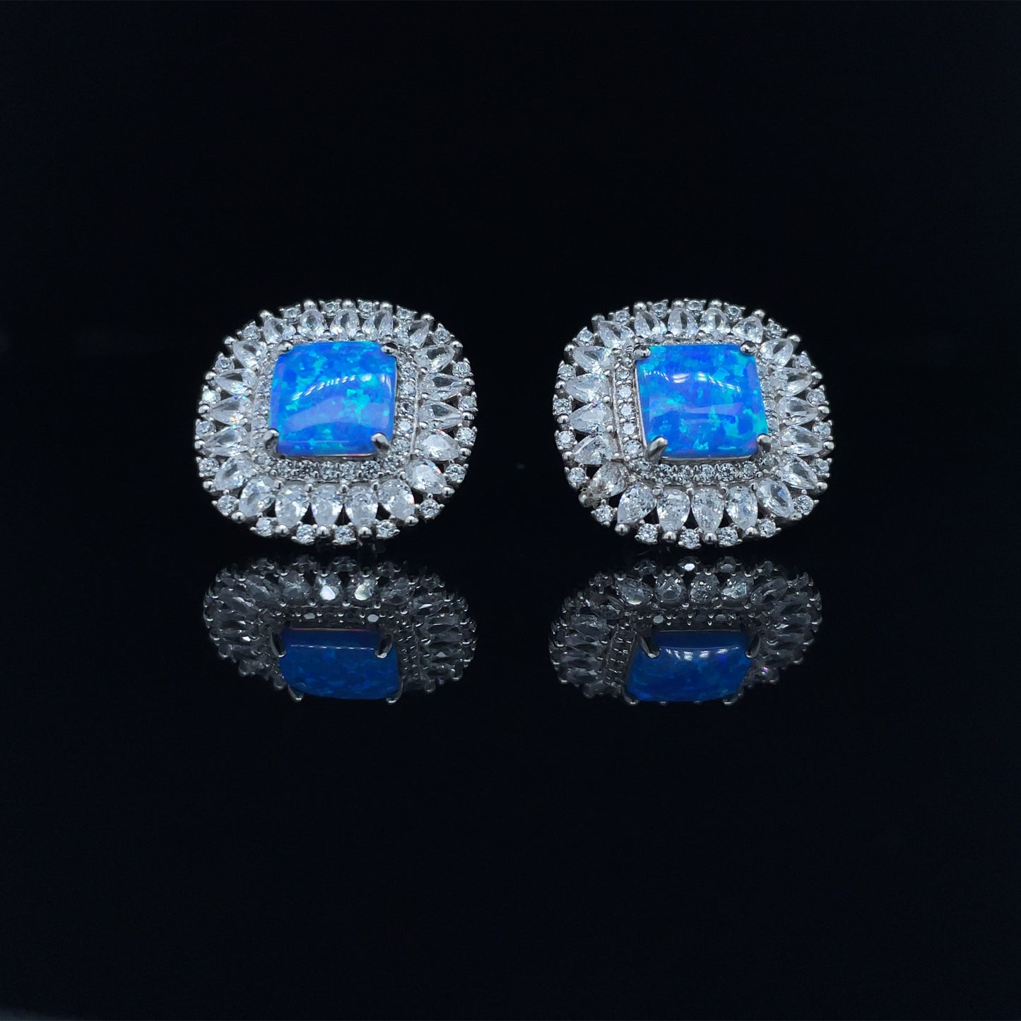 Square Blue Opal Earrings