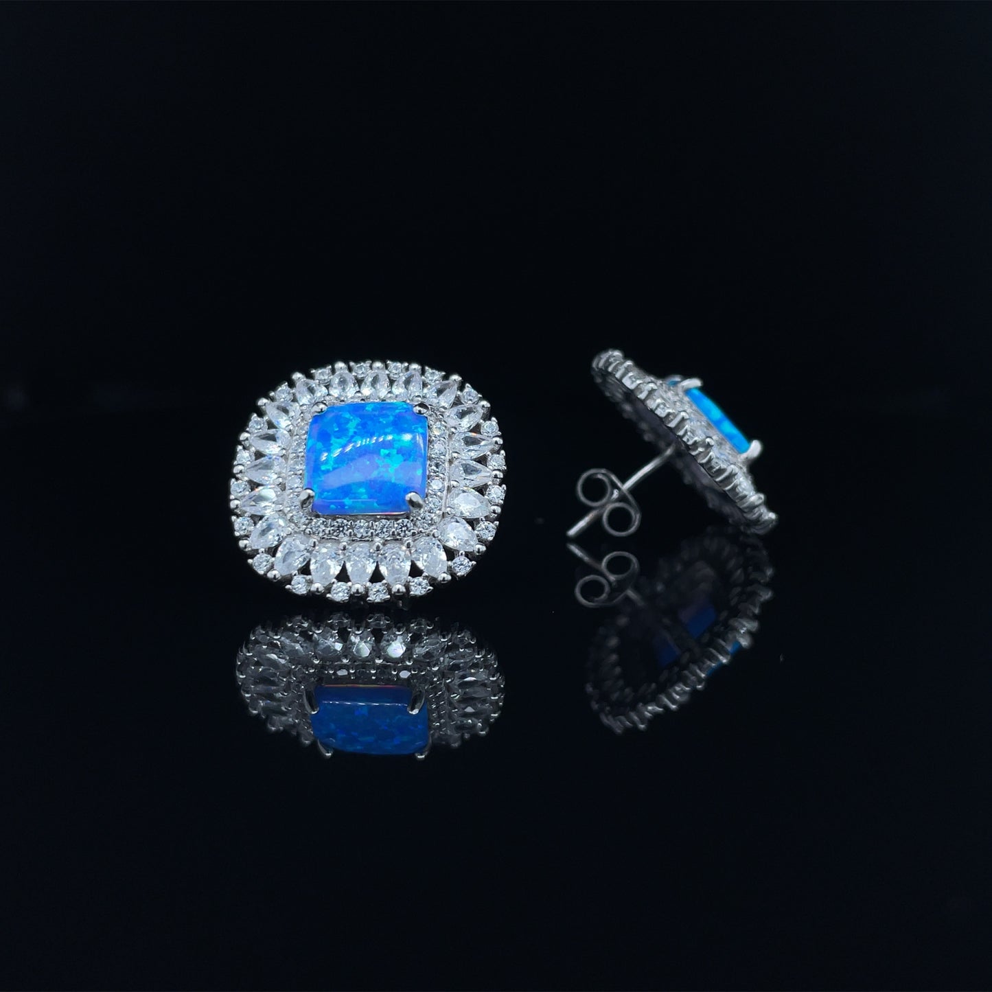 Square Blue Opal Earrings