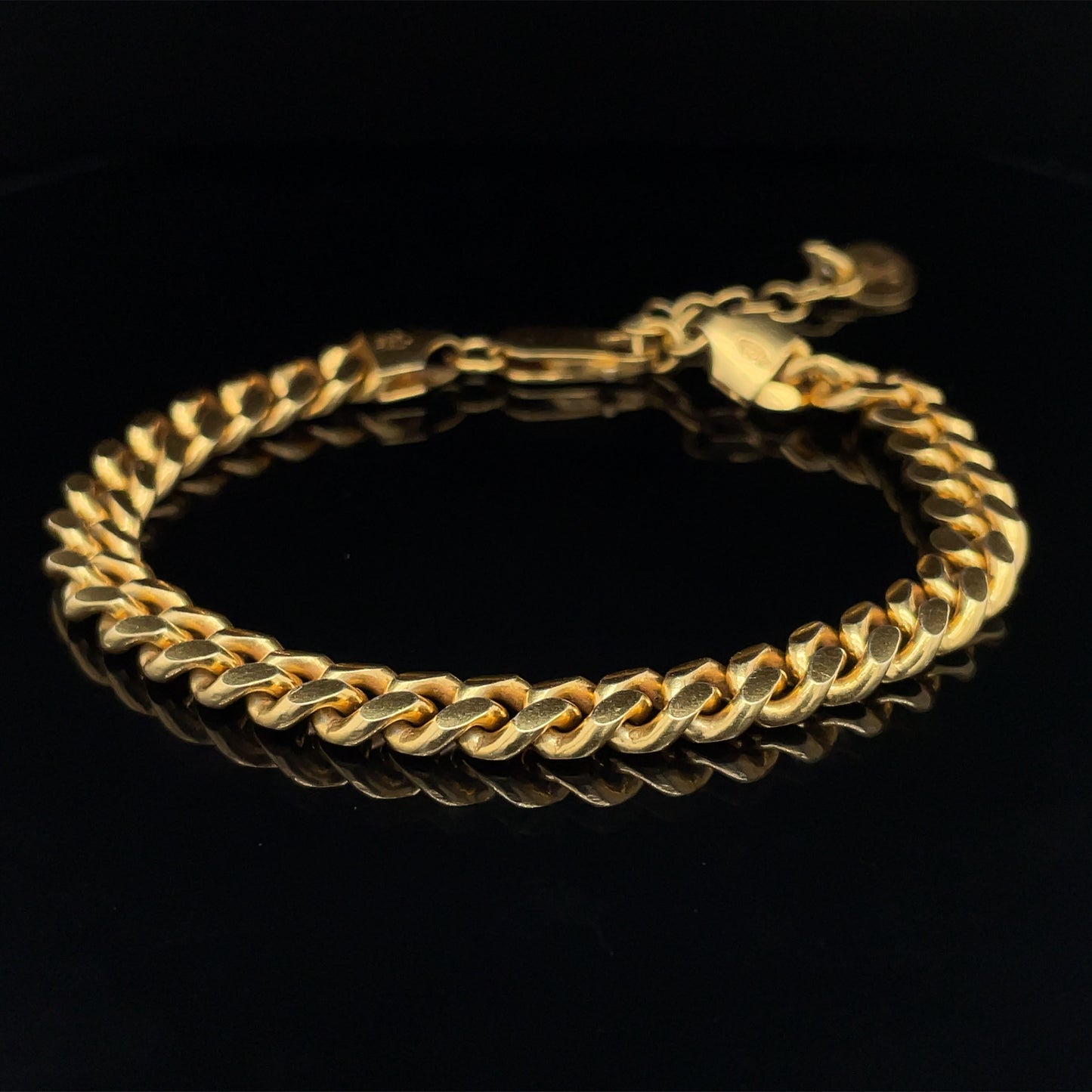 Adjustable Gold Tone 925 Miami Curb Chain Bracelet 6mm