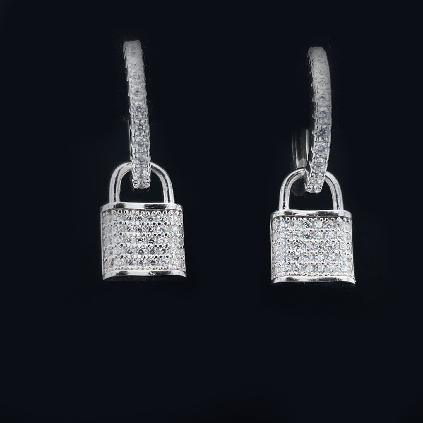 Iced Out Lock Hoop Earrings