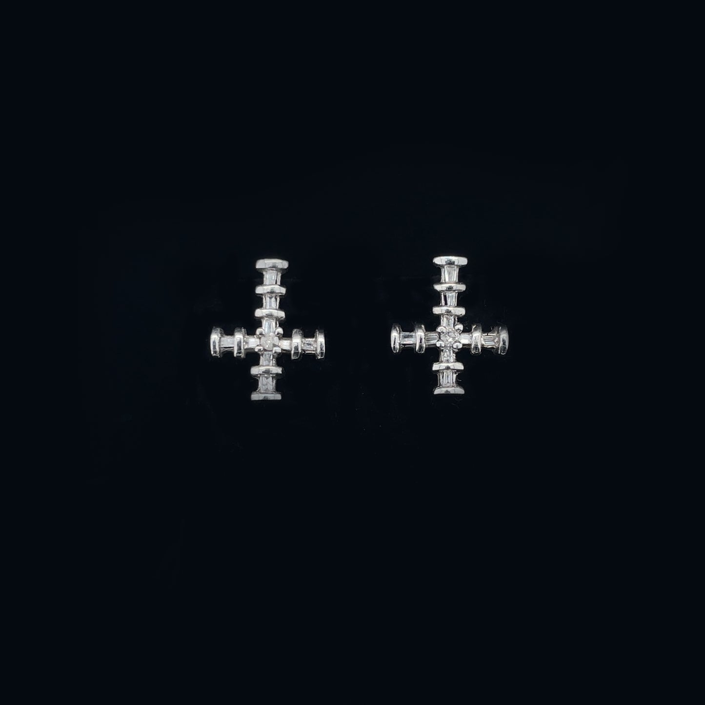 10k White Gold Upside Down Cross Earrings w/ .25ct Diamonds