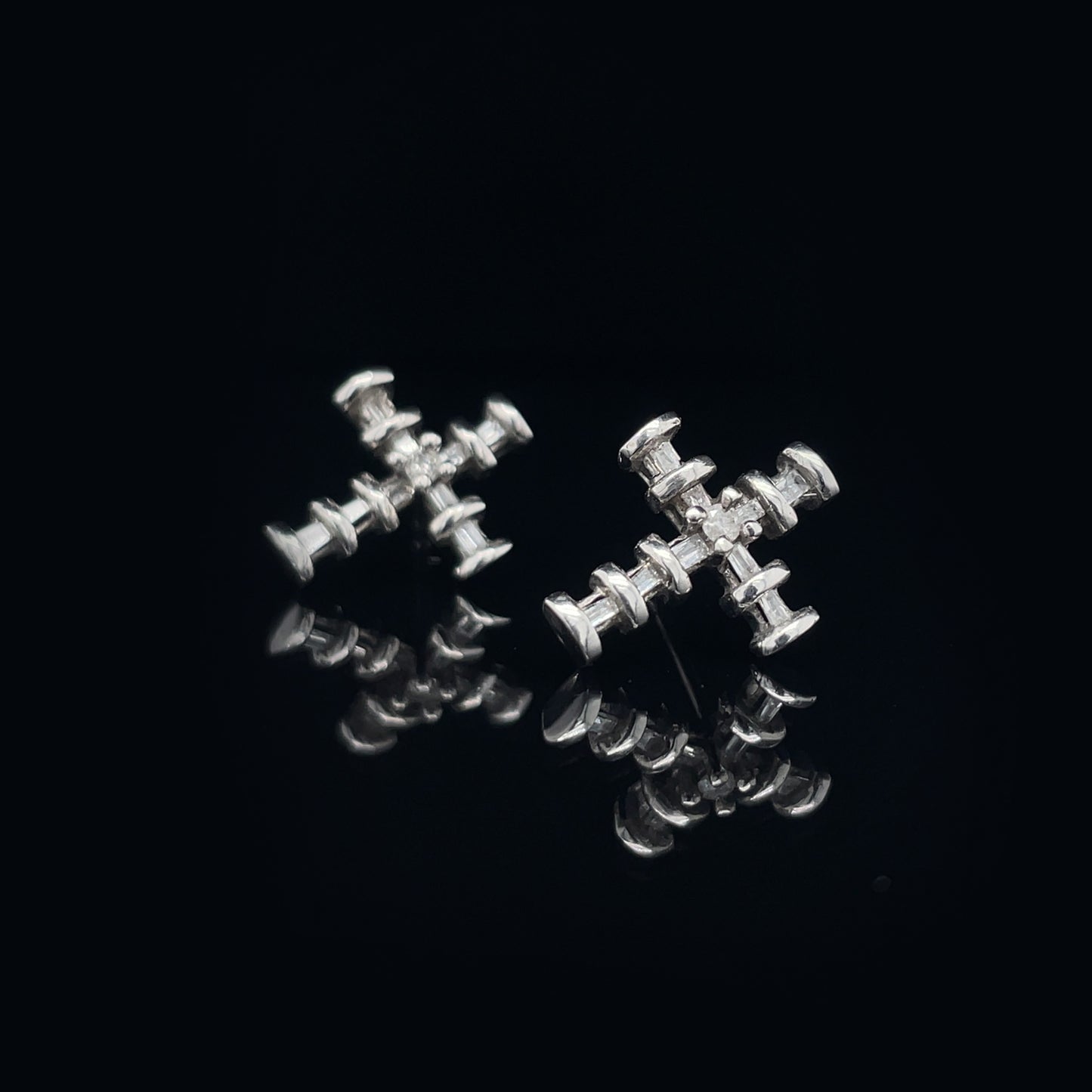 10k White Gold Upside Down Cross Earrings w/ .25ct Diamonds