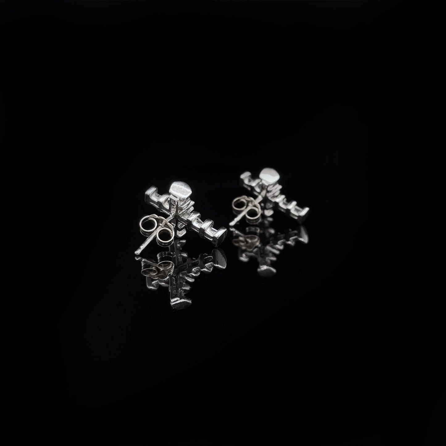 10k White Gold Upside Down Cross Earrings w/ .25ct Diamonds