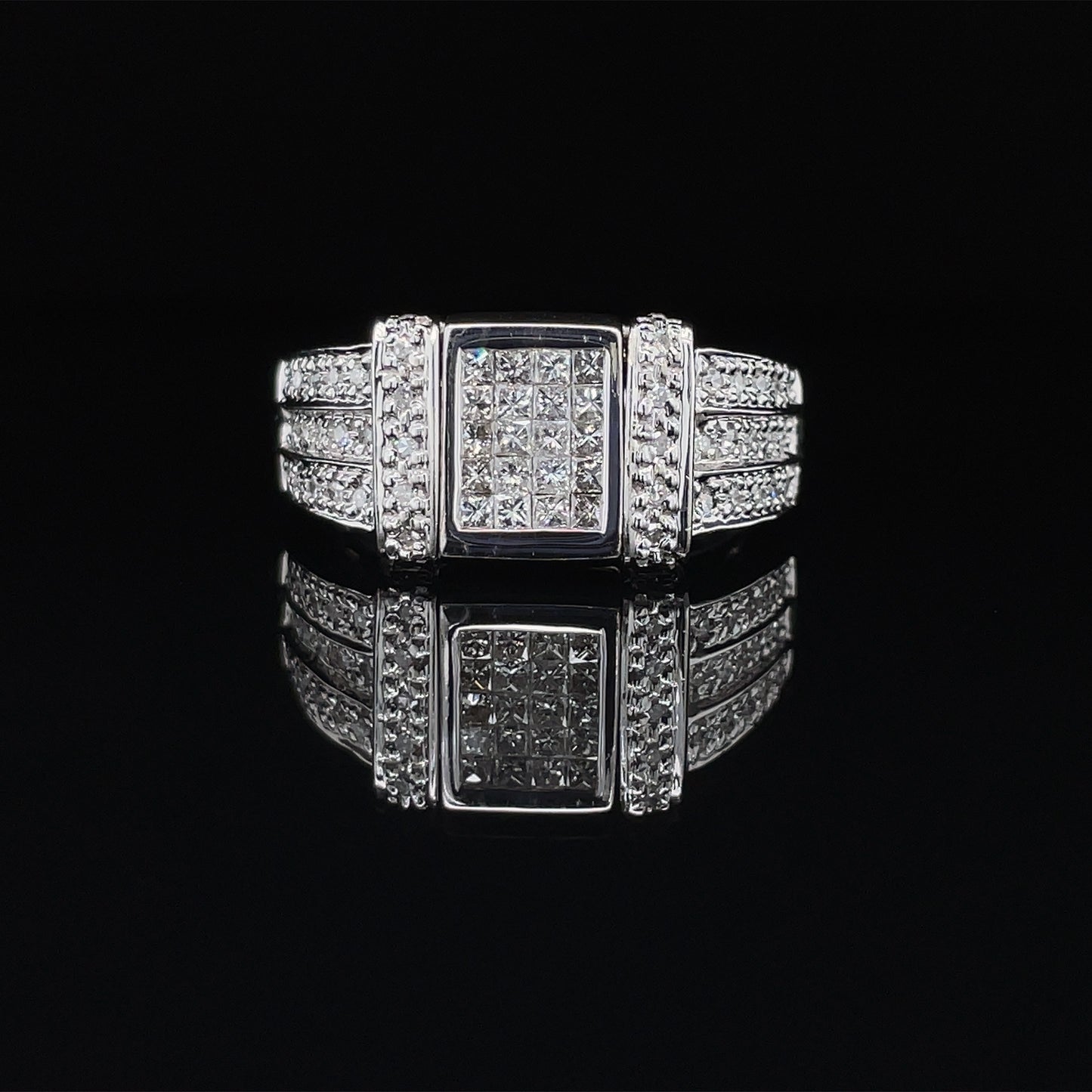 14K White Gold Reversible Ring w/ 1.0ct Black & White Diamonds