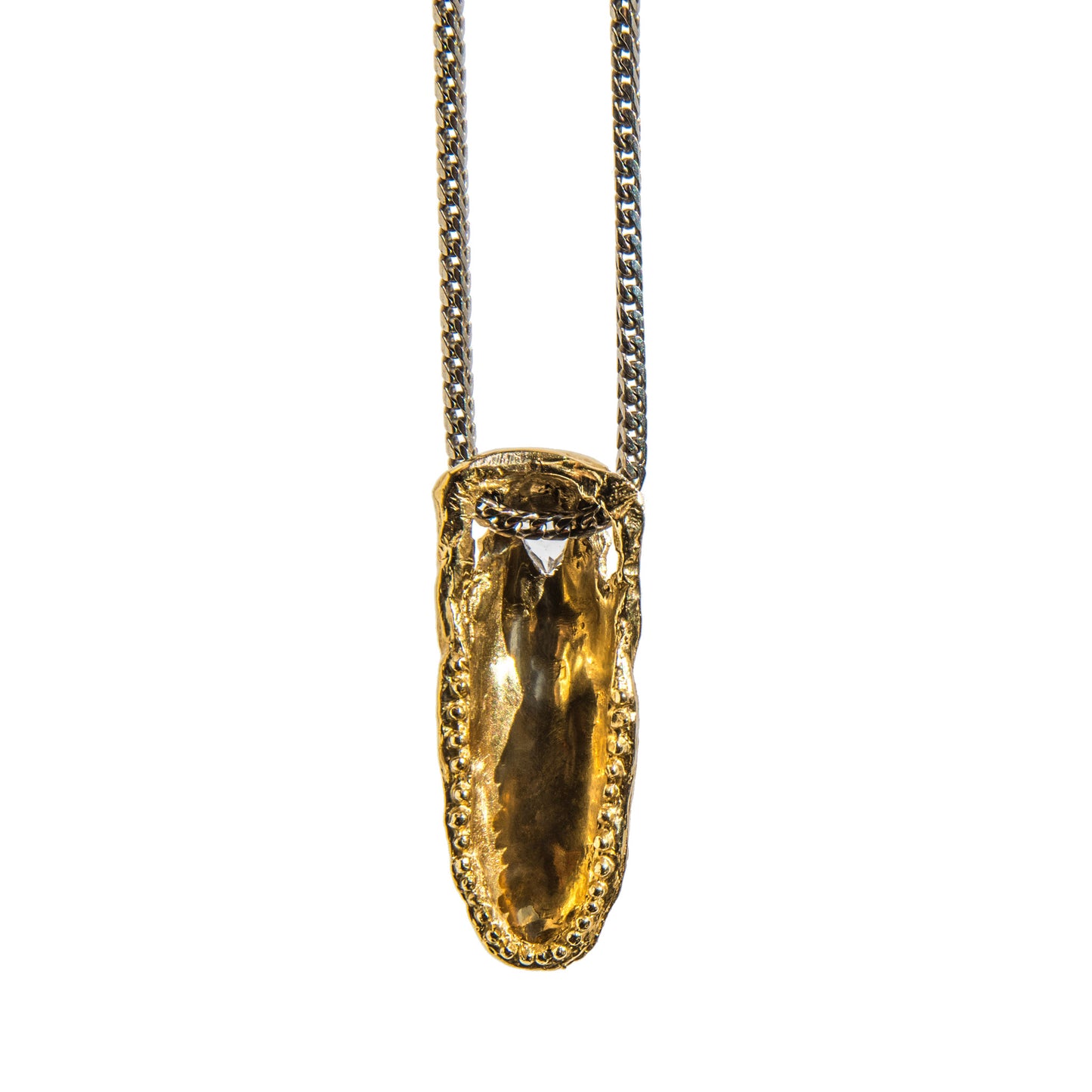 Alligator Jesus Gator Head Gold Pendant with Diamond Eyes and Crystal
