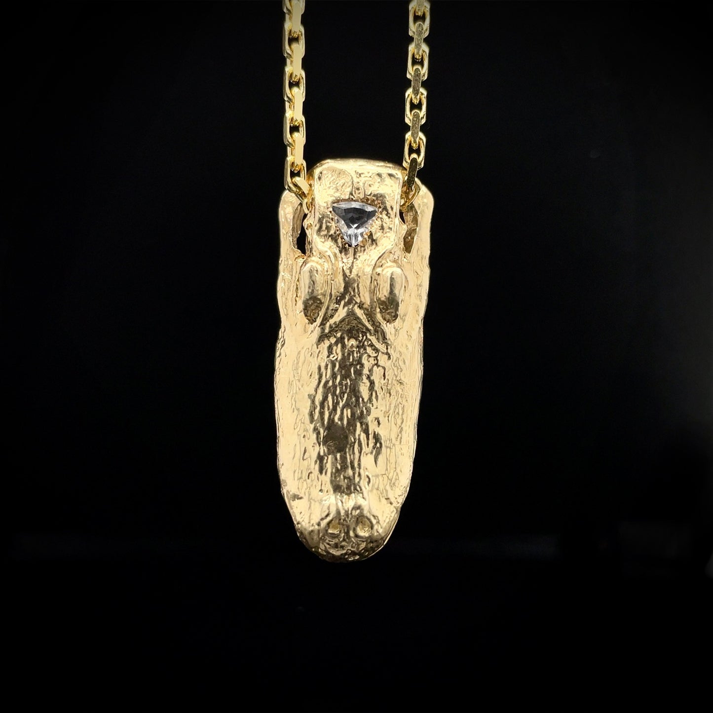 Alligator Jesus Gator Head Pendant with Diamond Eyes and Crystal