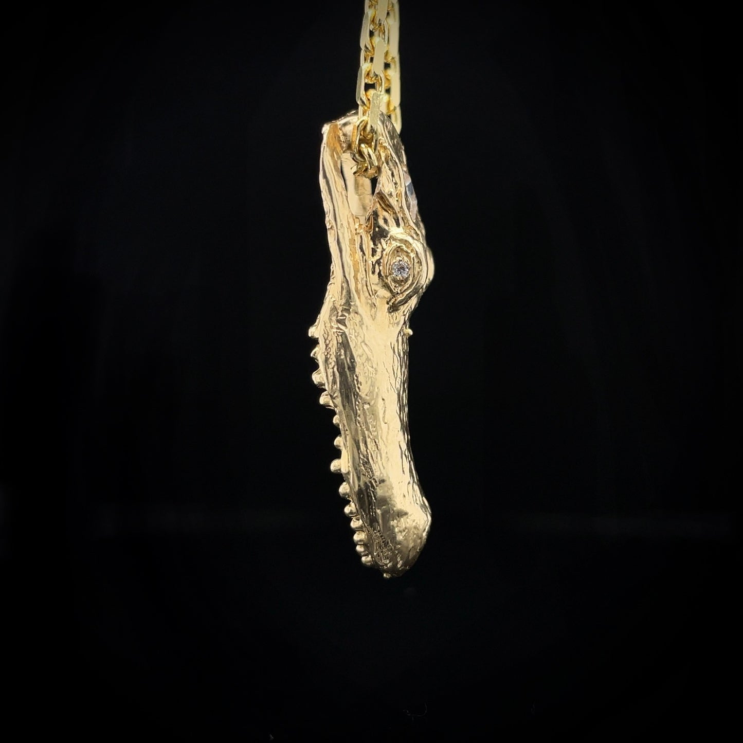 Alligator Jesus Gator Head Pendant with Diamond Eyes and Crystal