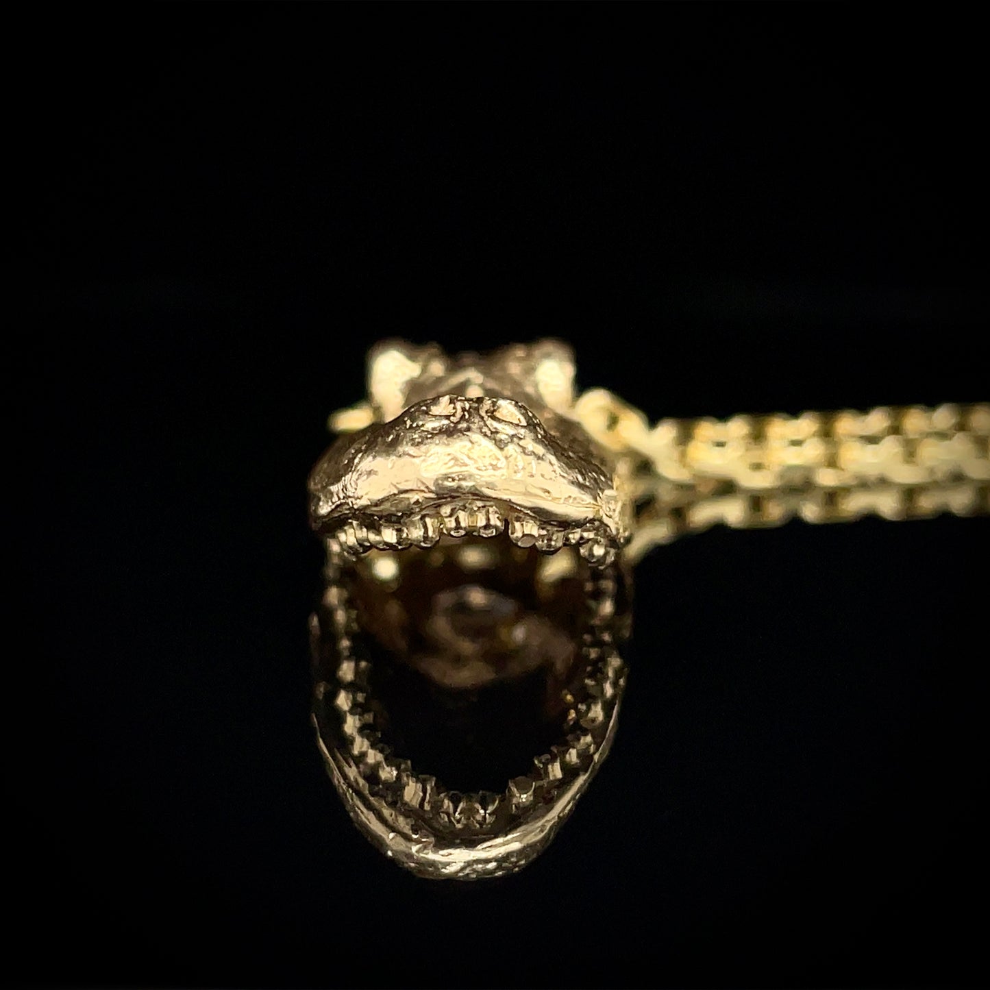 Alligator Jesus Gator Gold Head Pendant with Diamond Eyes and Crystal