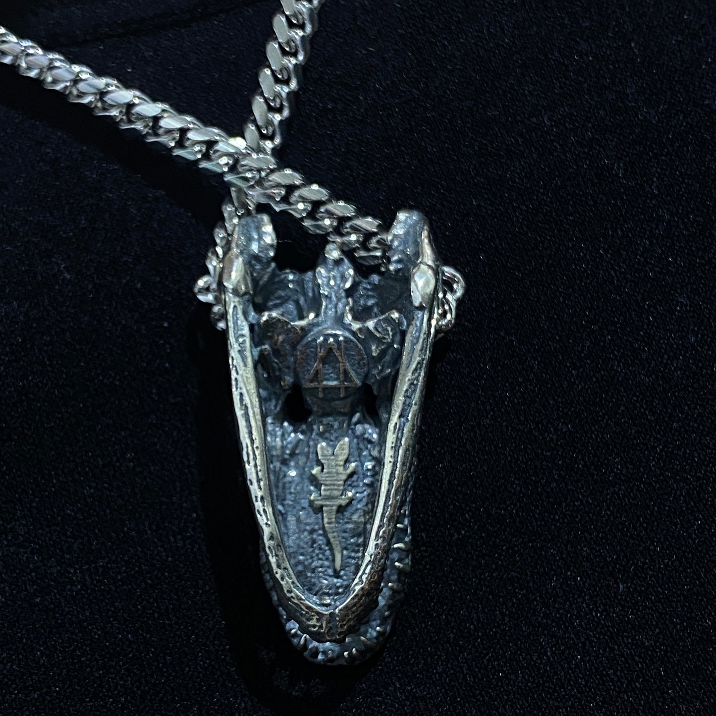Alligator Jesus Gator Skull Pendant back