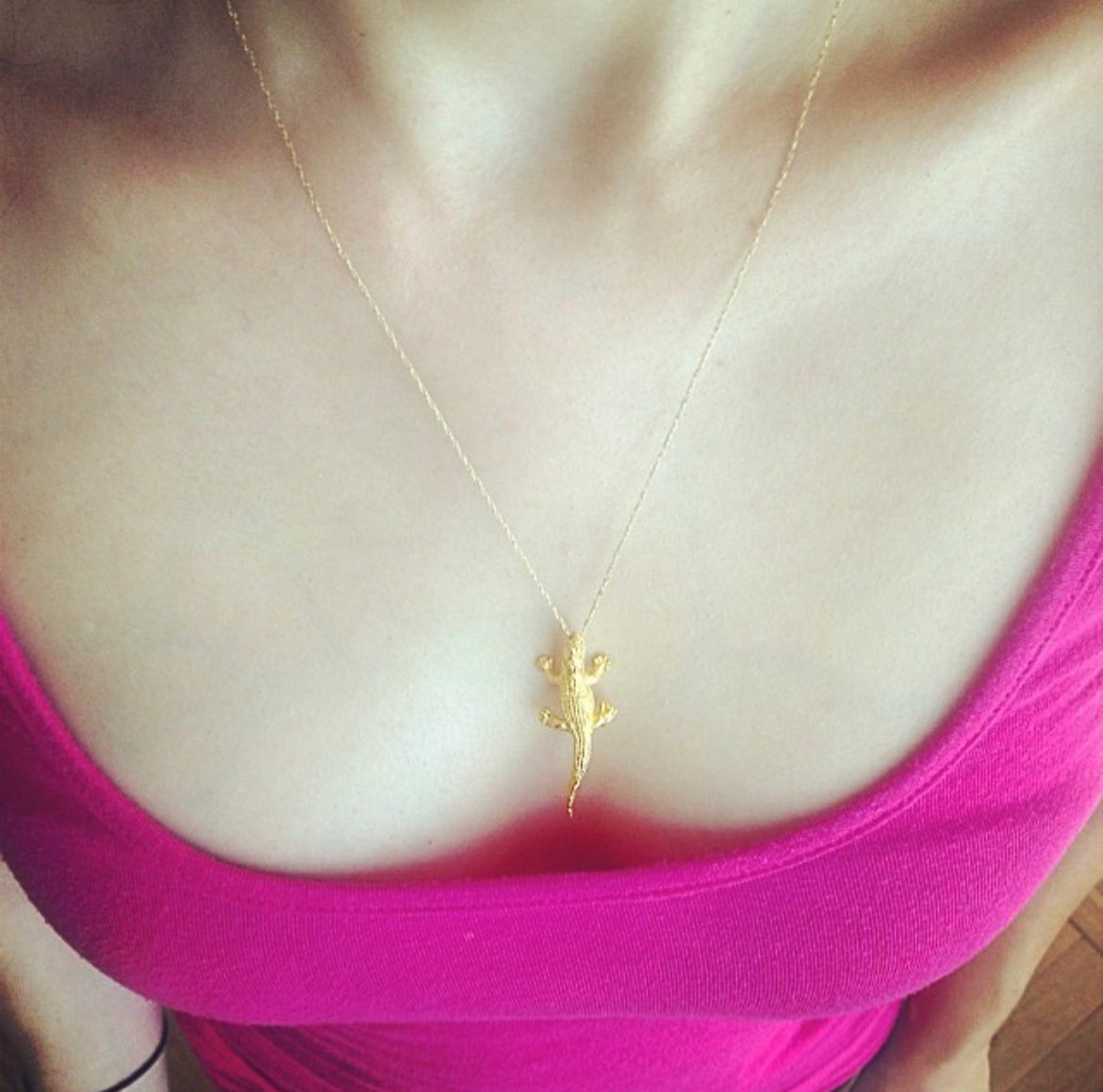 Alligator Jesus Pendant Necklace Gold