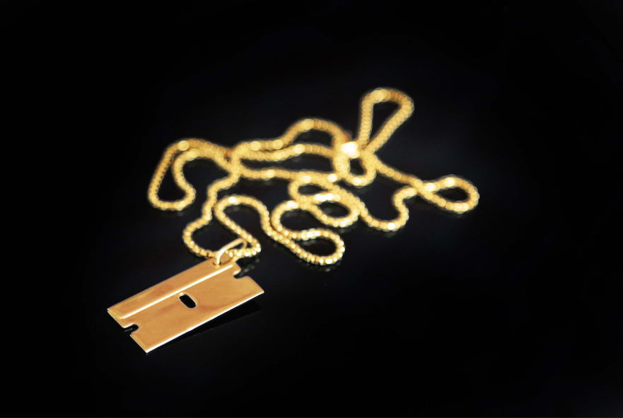 Alligator Jesus Razor Blade Pendant 14 kt gold